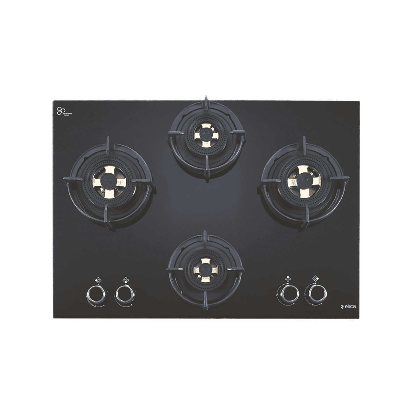Elica FLEXI DFS FB MFC 4B 70 DX Toughened Glass Top 4 Burner Automatic Hob (Multi Flame Control, Black)_1