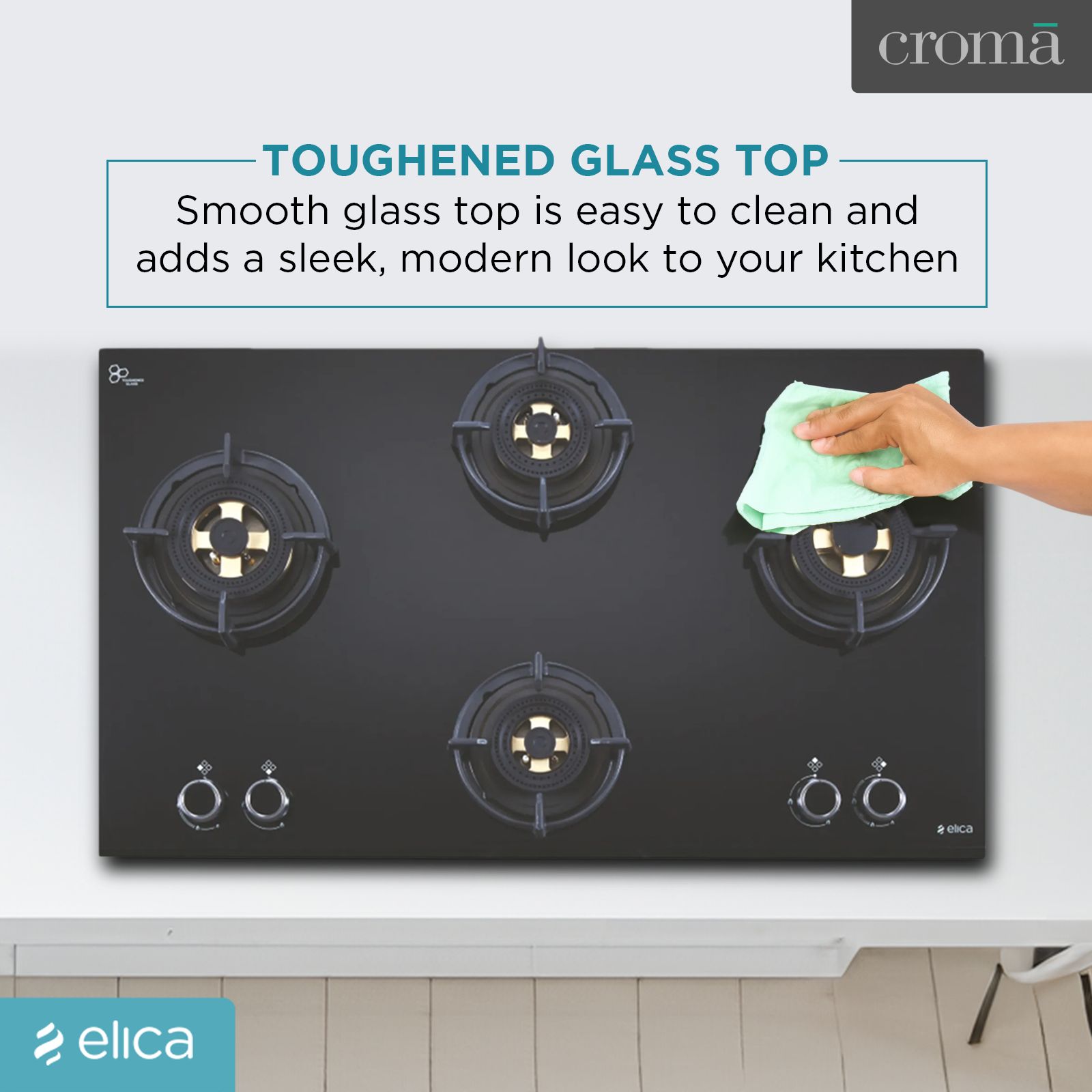 Elica FLEXI DFS FB MFC 4B 91 DX Toughened Glass Top 4 Burner Automatic Hob (Multi Flame Control, Black)_6