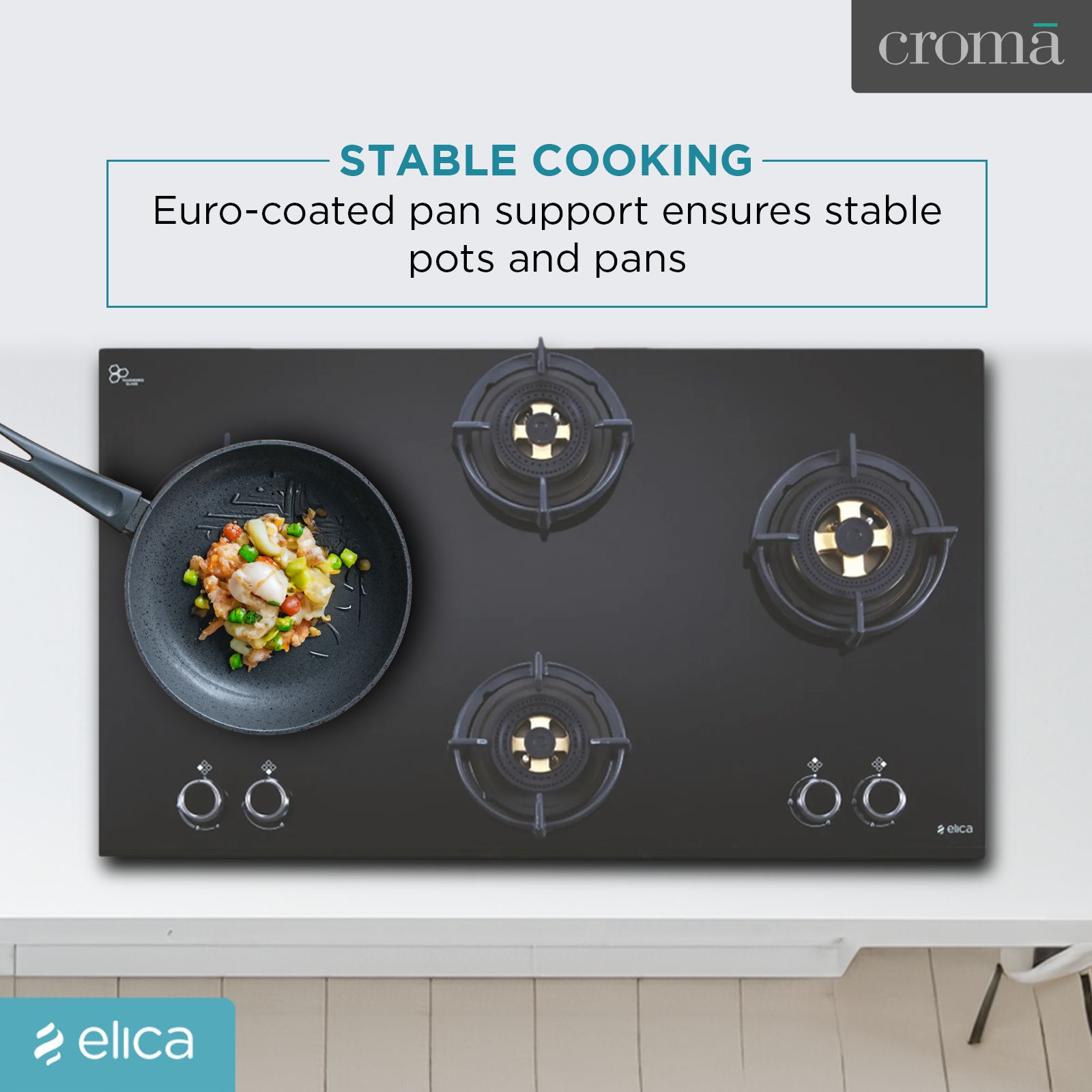 Elica FLEXI DFS FB MFC 4B 91 DX Toughened Glass Top 4 Burner Automatic Hob (Multi Flame Control, Black)_8