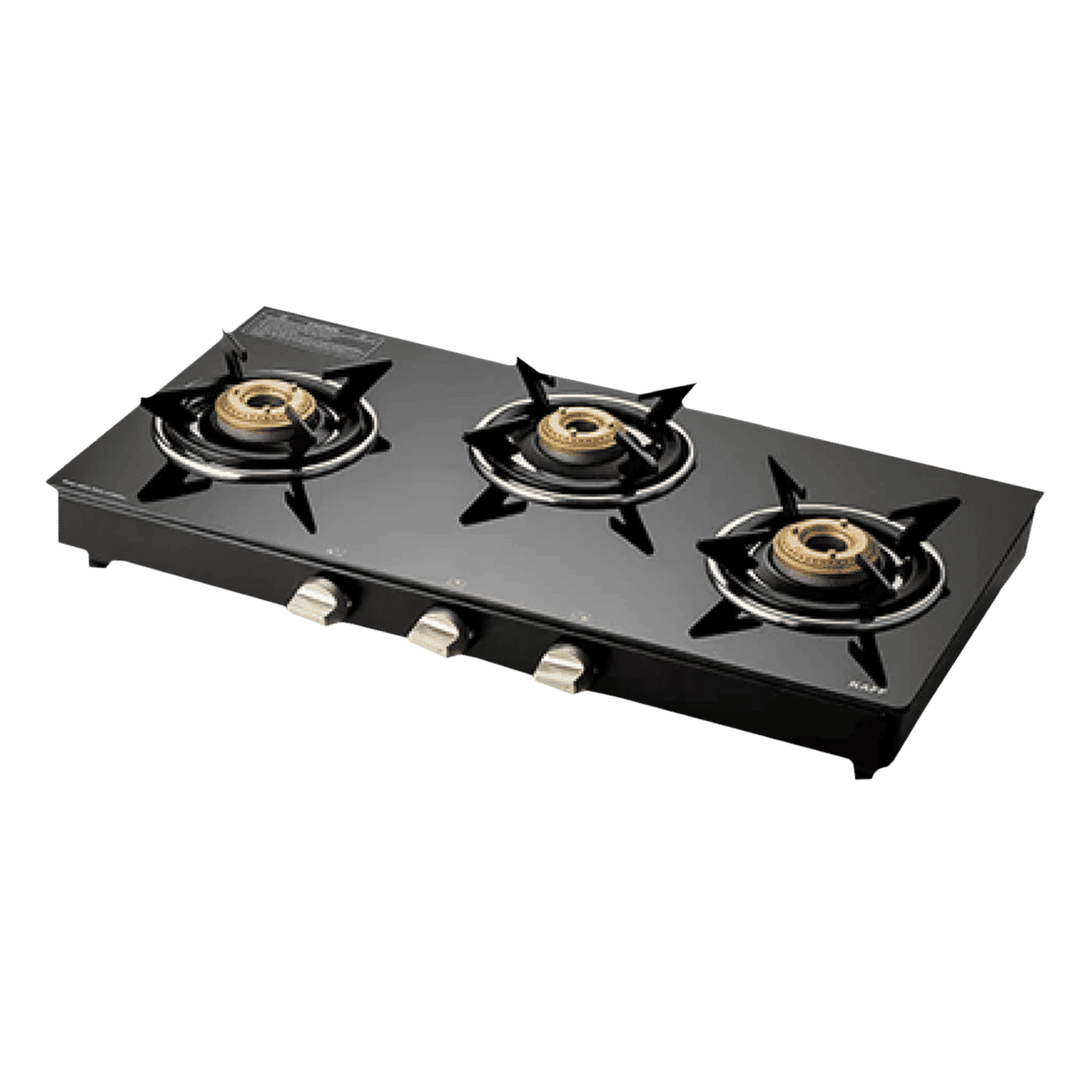 KAFF CTE713B Toughened Glass Top 3 Burner Manual Gas Stove (Matte Enamelled Pan Support, Black)_1