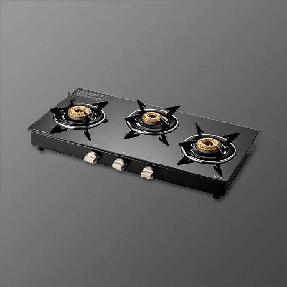 KAFF CTE713B Toughened Glass Top 3 Burner Manual Gas Stove (Matte Enamelled Pan Support, Black)_7