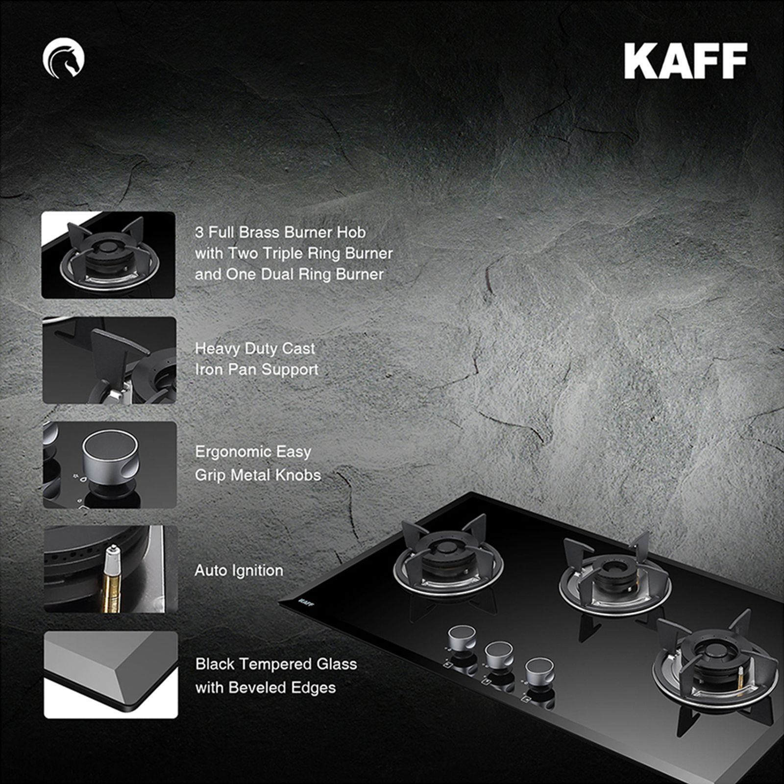 KAFF FBB 783 Tempered Glass Top 3 Burner Automatic Electric Hob (Enamelled Matt Finish Grills, Black)_9