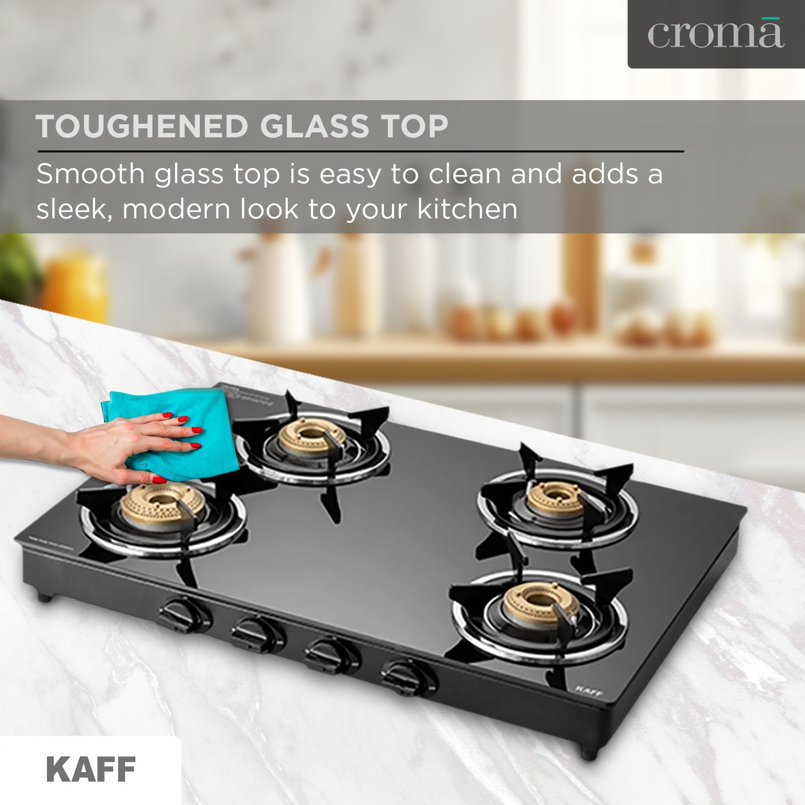 KAFF CTC694B Toughened Glass Top 4 Burner Manual Gas Stove (Matte Enamelled Pan Support, Black) KAFF CTC694B Toughened Glass Top 4 Burner Manual Gas Stove (Matte Enamelled Pan Support, Black)_9