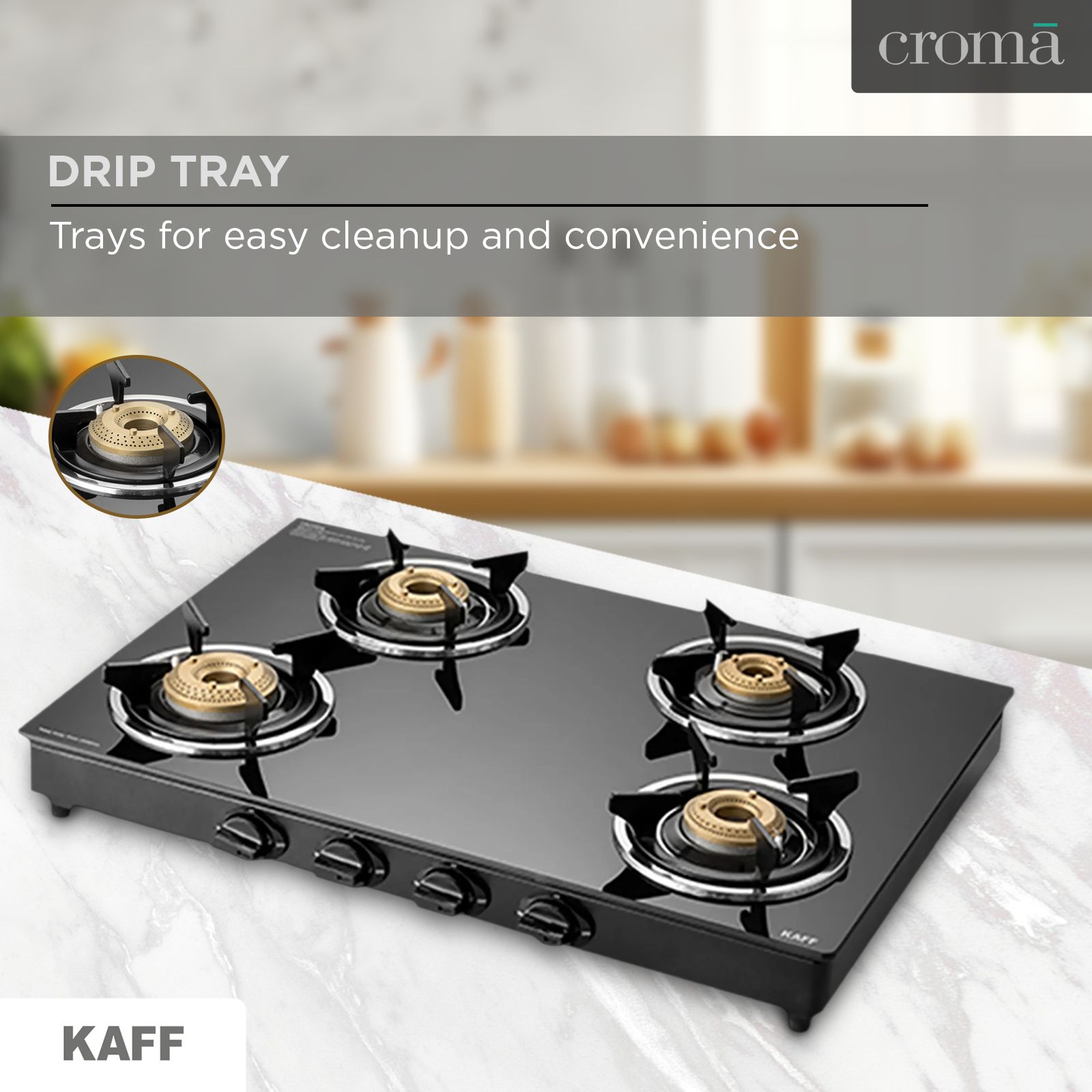 KAFF CTC694B Toughened Glass Top 4 Burner Manual Gas Stove (Matte Enamelled Pan Support, Black) KAFF CTC694B Toughened Glass Top 4 Burner Manual Gas Stove (Matte Enamelled Pan Support, Black)_10