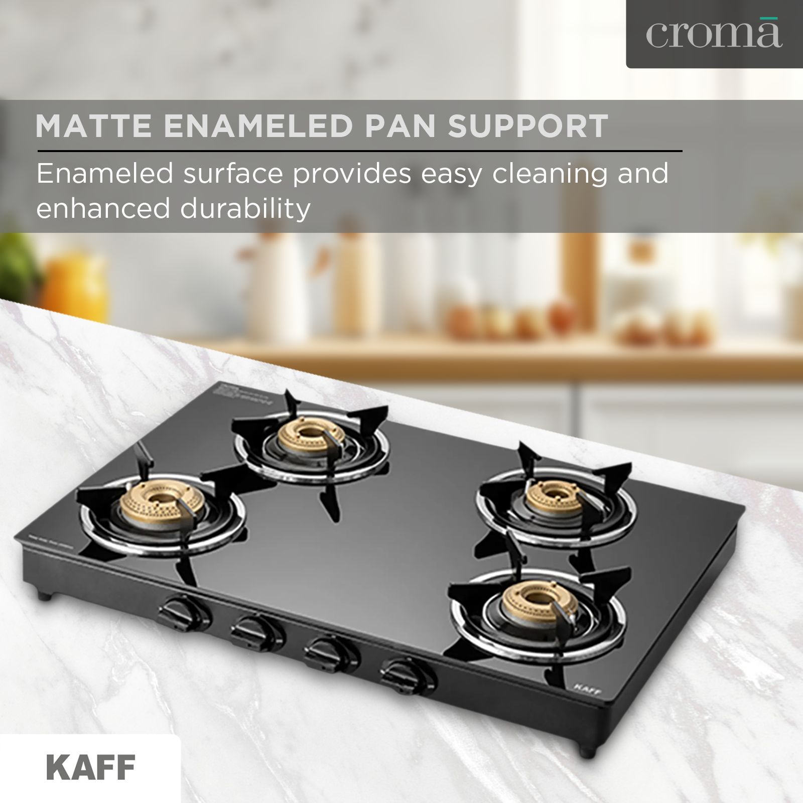 KAFF CTC694B Toughened Glass Top 4 Burner Manual Gas Stove (Matte Enamelled Pan Support, Black) KAFF CTC694B Toughened Glass Top 4 Burner Manual Gas Stove (Matte Enamelled Pan Support, Black)_11