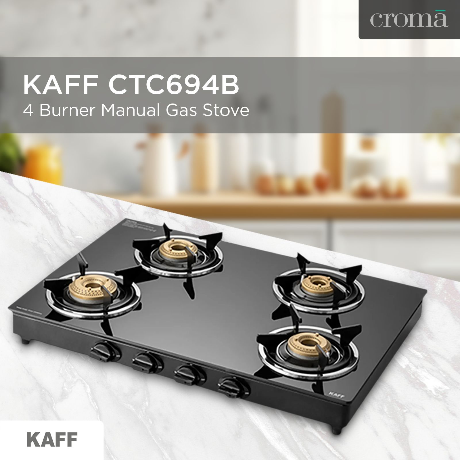KAFF CTC694B Toughened Glass Top 4 Burner Manual Gas Stove (Matte Enamelled Pan Support, Black) KAFF CTC694B Toughened Glass Top 4 Burner Manual Gas Stove (Matte Enamelled Pan Support, Black)_7