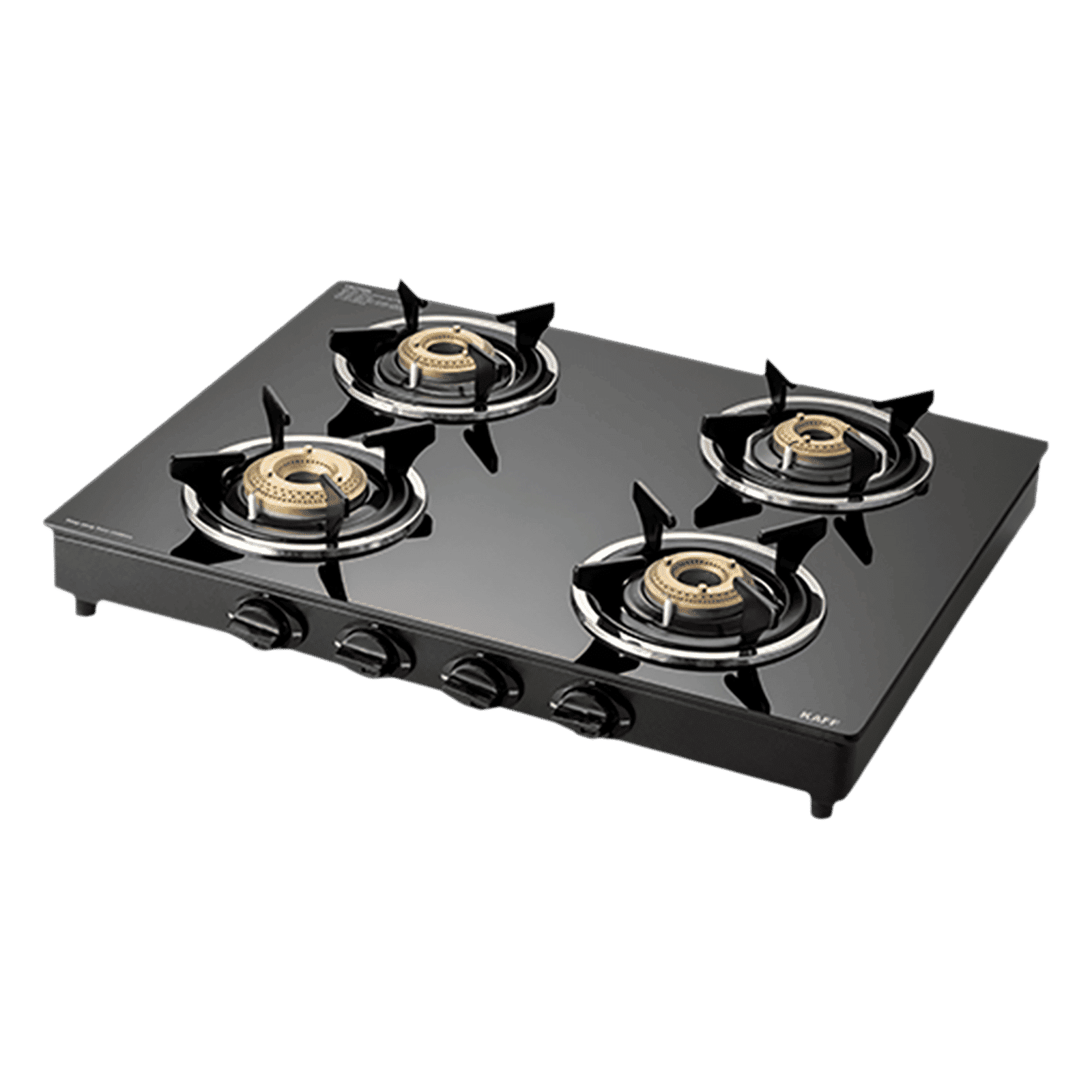 KAFF CTC634B Toughened Glass Top 4 Burner Manual Gas Stove (Matte Enamelled Pan Support, Black)_1