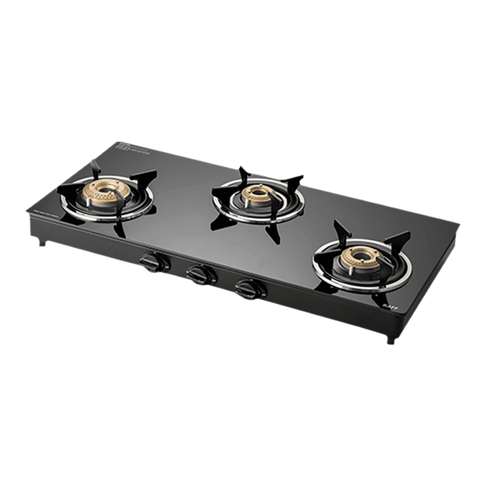 KAFF CTC773BAI Toughened Glass Top 3 Burner Automatic Gas Stove (Matte Enamelled Pan Support, Black)_1