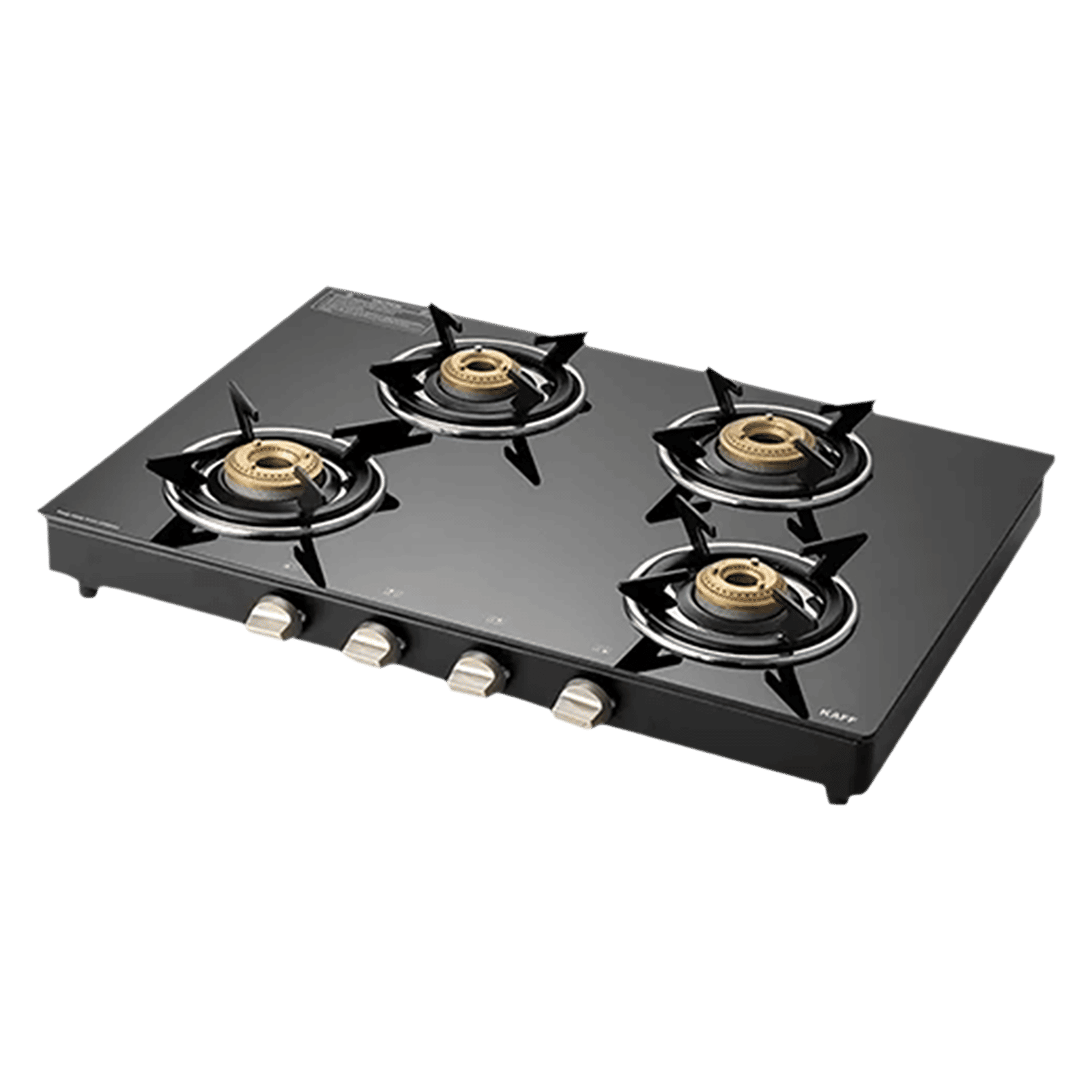 KAFF CTE694B Toughened Glass Top 4 Burner Manual Gas Stove (Matte Enamelled Pan Support, Black)_1