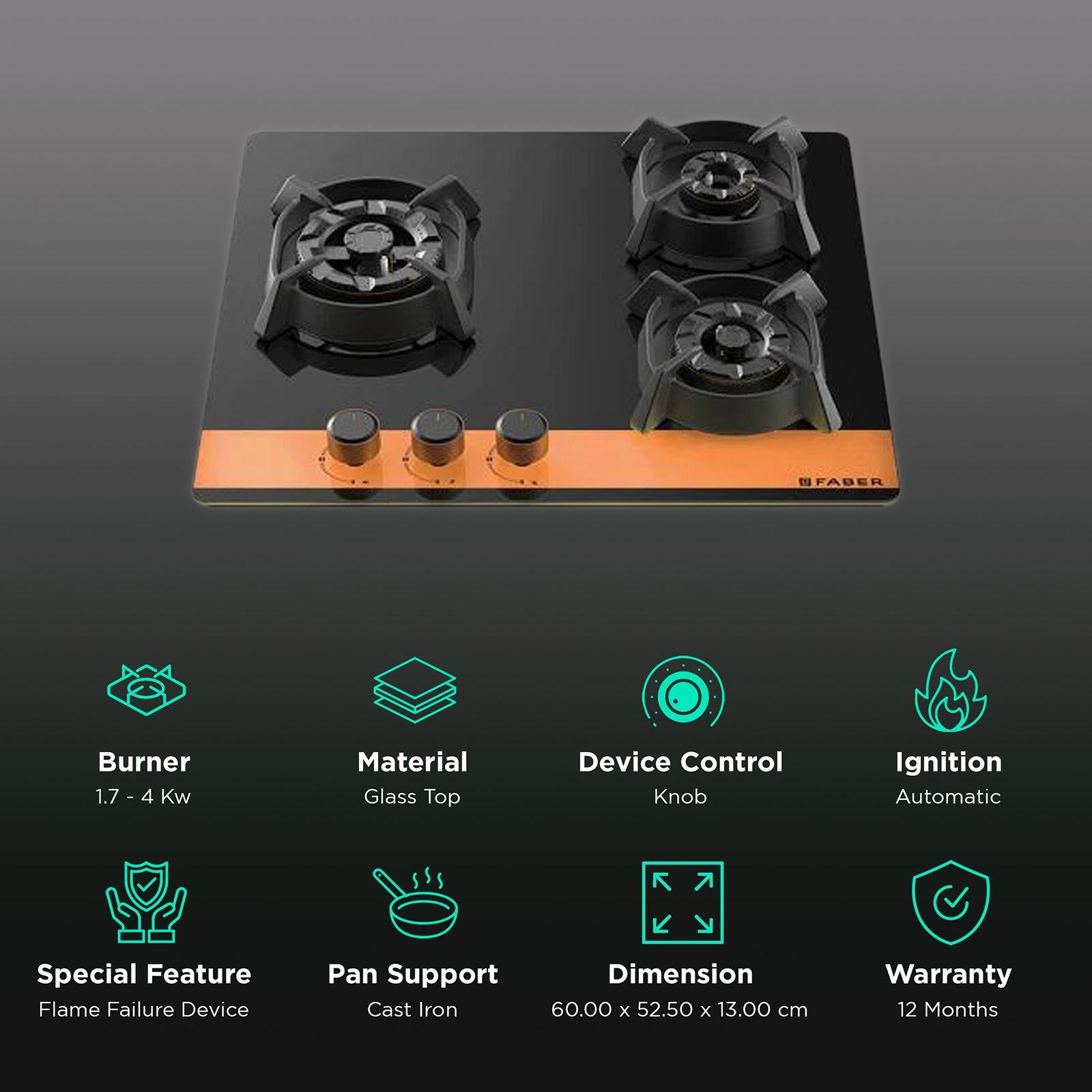 Faber Utopia Pro HT 603 Br Ci 3 Burner Automatic Electric Hob (Flame Failure Device, Black) Faber Utopia Pro HT 603 Br Ci 3 Burner Automatic Electric Hob (Flame Failure Device, Black)_3