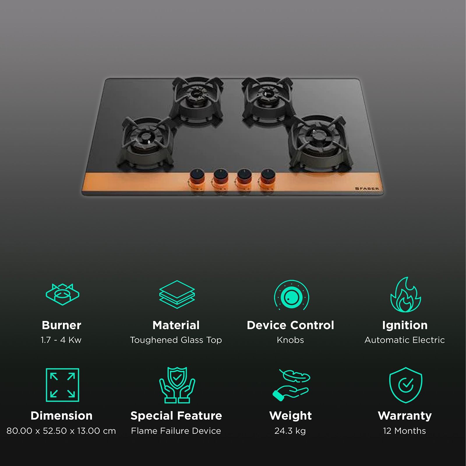 Faber Utopia Pro HT 804 BR CI Toughened Glass Top 4 Burner Automatic Electric Hob (Flame Failure Device, Black)_3