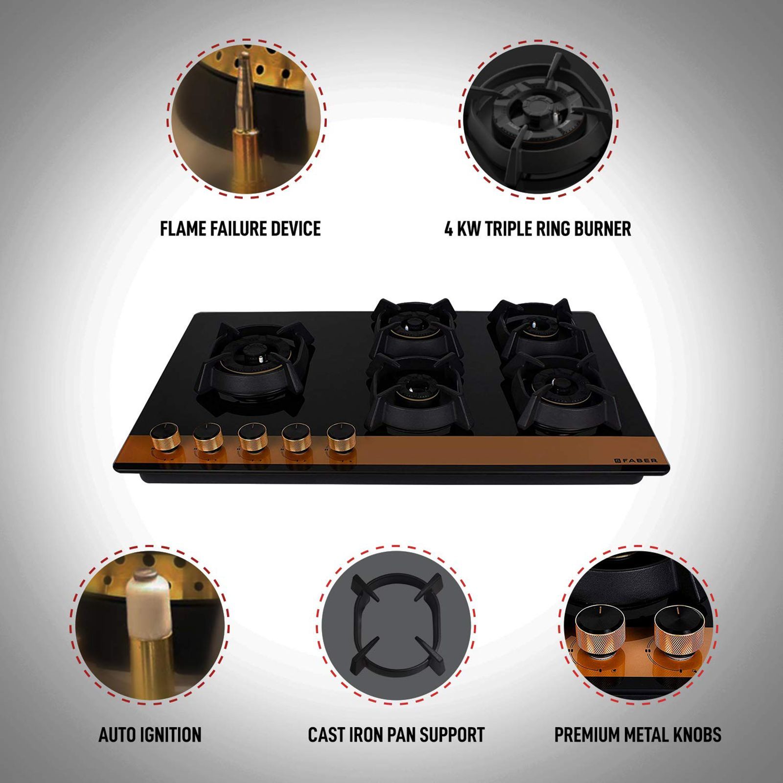 Faber Utopia Pro HT 905 BR CI 5 Burner Automatic Electric Hob (Flame Failure Device, Black)_8