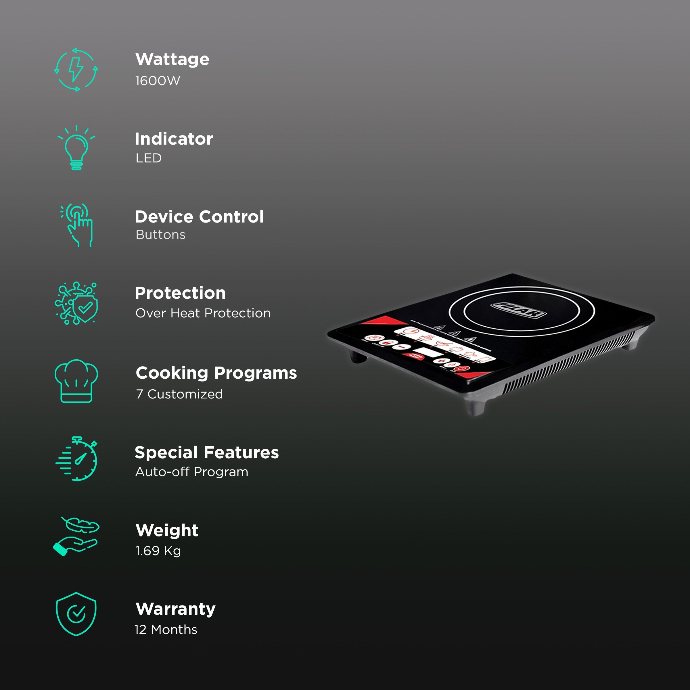 Polar CM-11 1600W Induction Cooktop with 7 Preset Menus_3