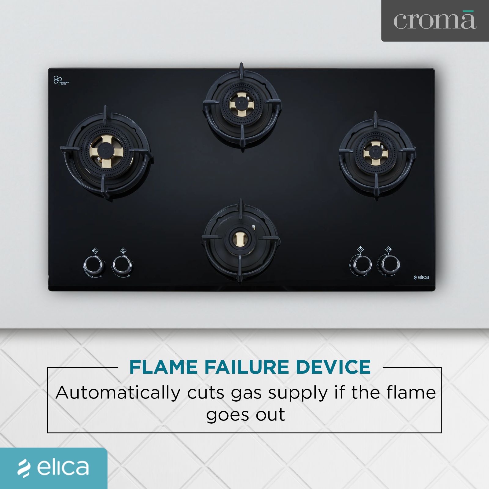 Elica FLEXI DFS FB MFC 4B 91 FFD 4 Burner Automatic Hob (Heat Resistant Knobs, Black)_8