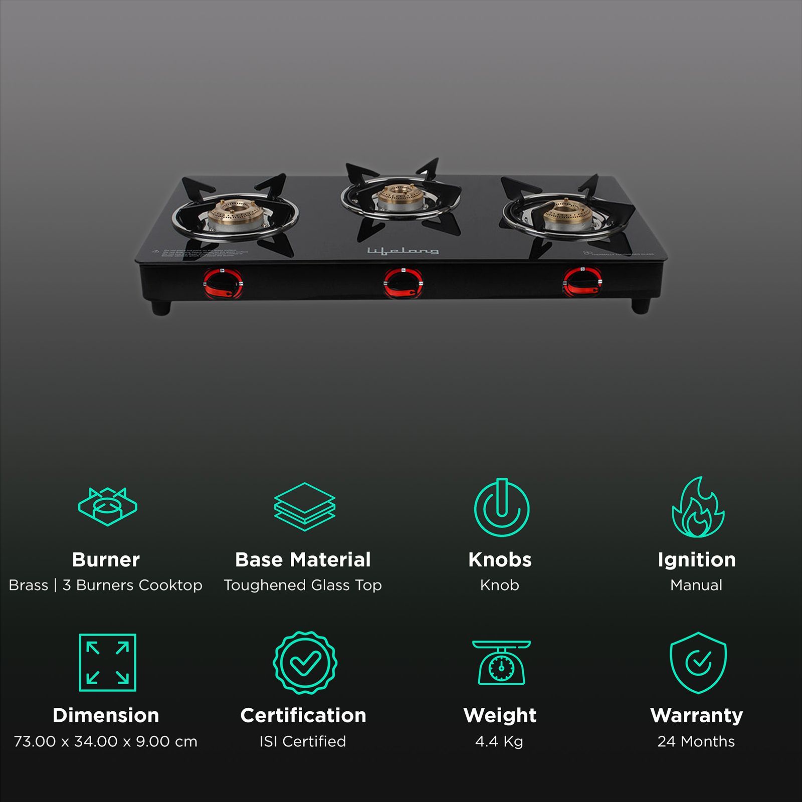 Lifelong LLGS23 Toughened Glass Top 3 Burner Manual Gas Stove (Anti-Skid Feet, Black)_2