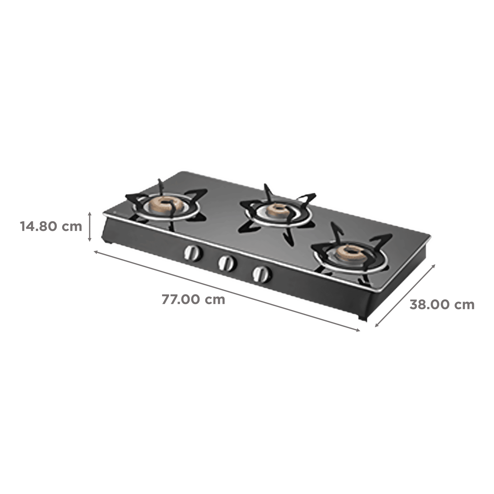 KAFF CTAI773B Toughened Glass Top 3 Burner Automatic Gas Stove (Heavy Duty Pan Support, Black)_2