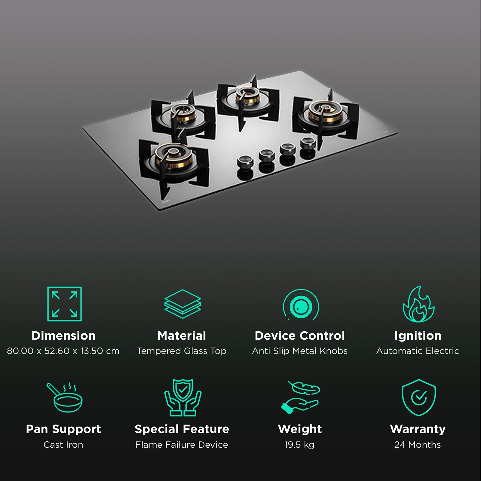 KAFF INF 804 Tempered Glass Top 4 Burner Automatic Electric Hob (Flame Failure Device, Black) KAFF INF 804 Tempered Glass Top 4 Burner Automatic Electric Hob (Flame Failure Device, Black)_3