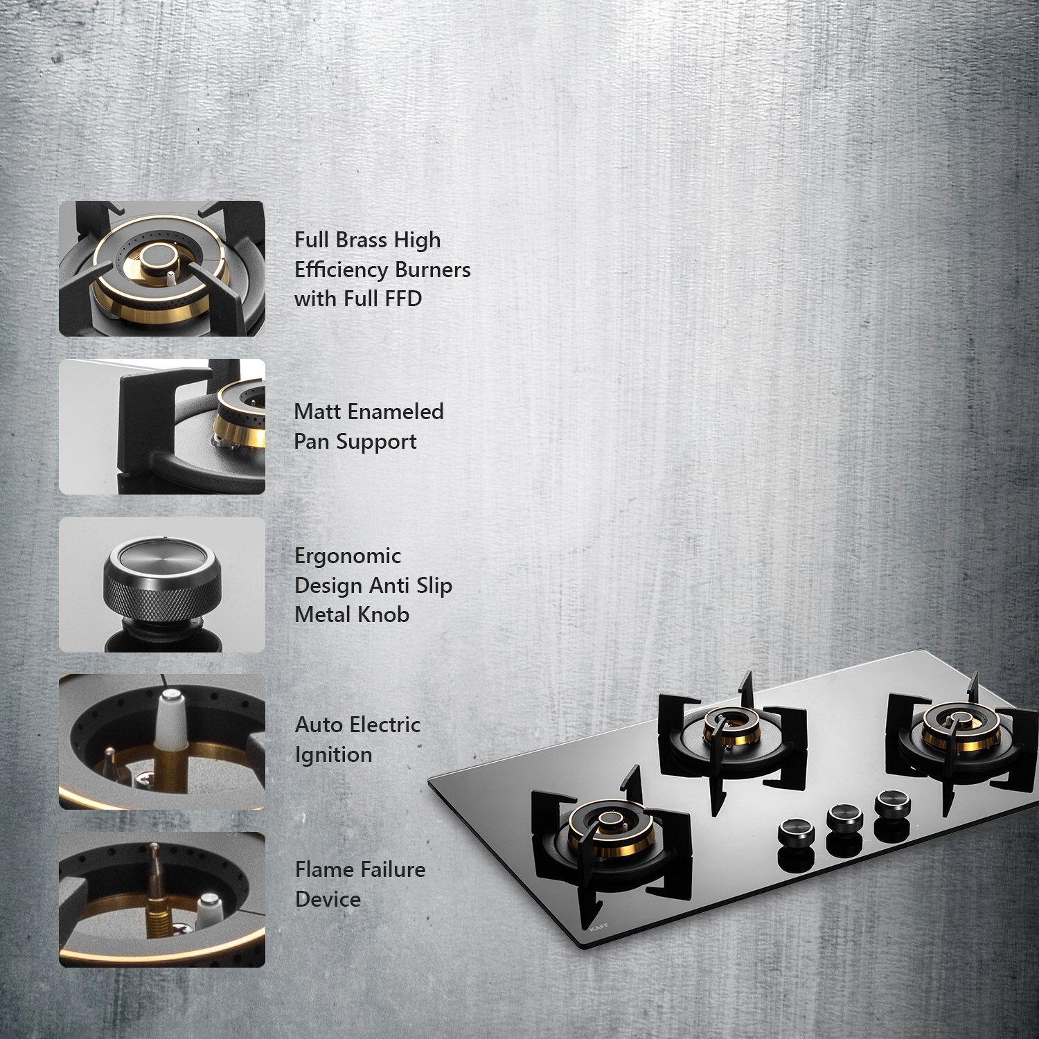 KAFF INF 783 Tempered Glass Top 3 Burner Automatic Electric Hob (Flame Failure Device, Black)_9