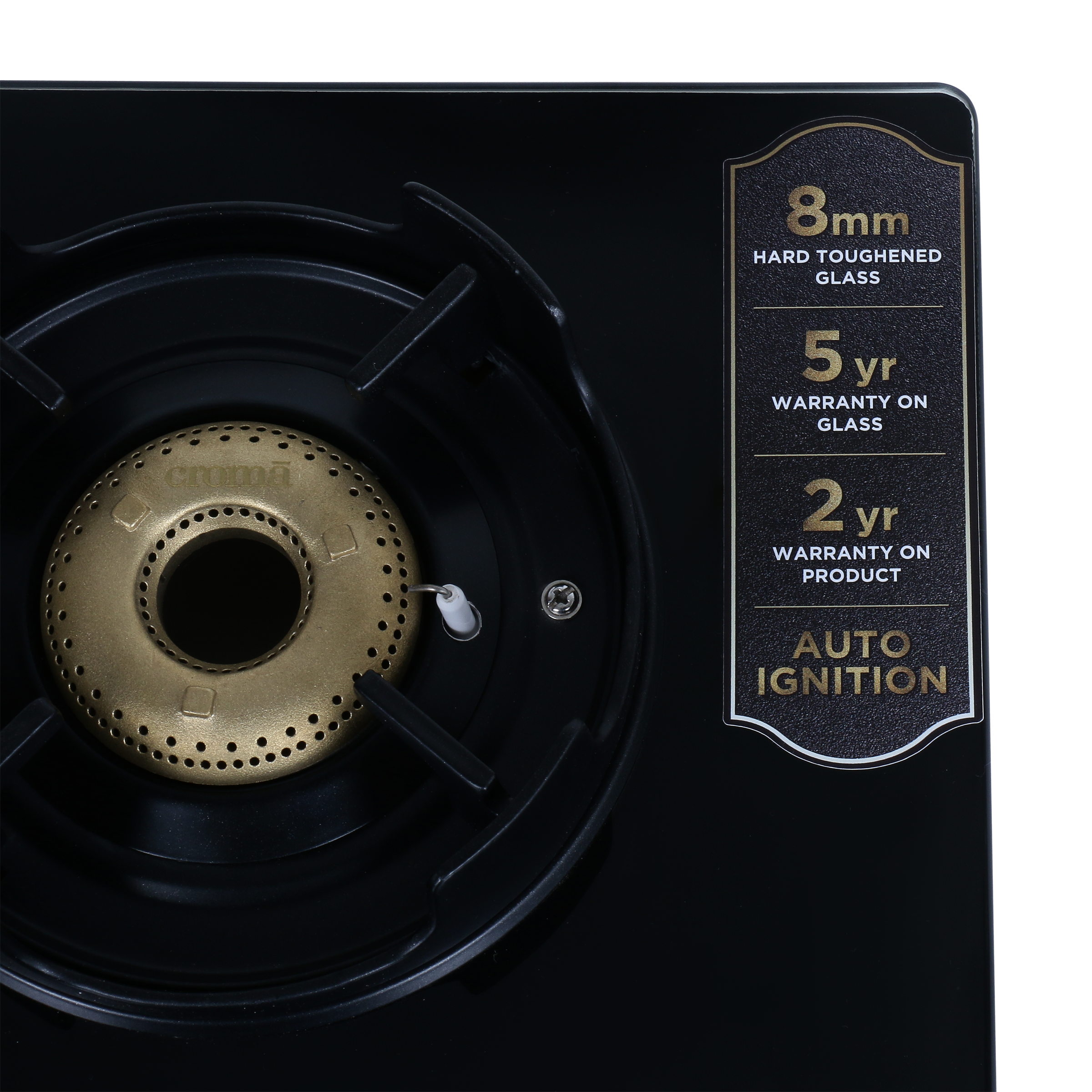 Croma Toughened Glass Top 4 Burner Automatic Gas Stove (Flame proof pan support, Black) Croma Toughened Glass Top 4 Burner Automatic Gas Stove (Flame proof pan support, Black)_9