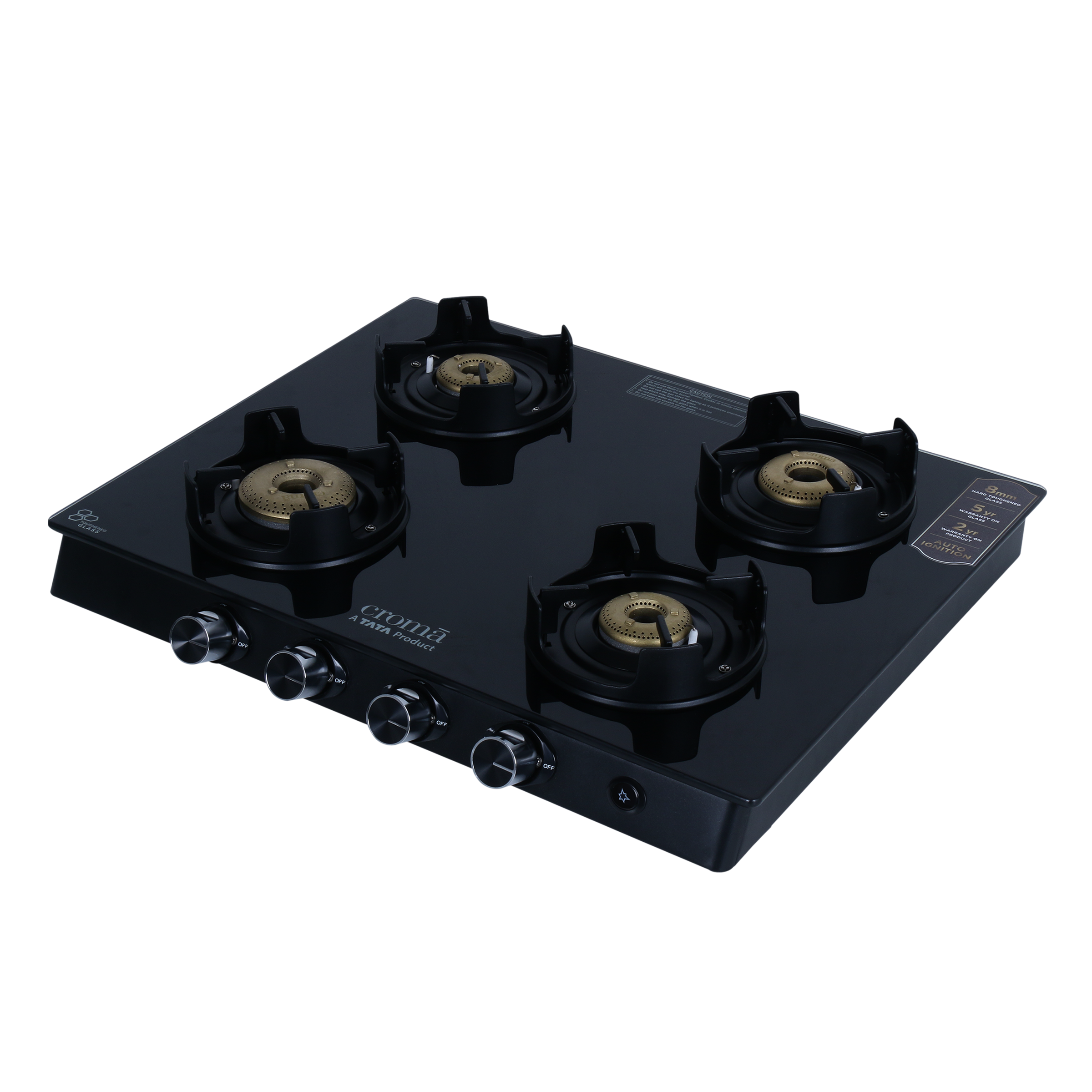 Croma Toughened Glass Top 4 Burner Automatic Gas Stove (Flame proof pan support, Black) Croma Toughened Glass Top 4 Burner Automatic Gas Stove (Flame proof pan support, Black)_6