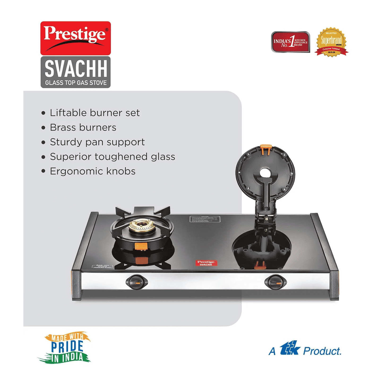 Prestige Svachh Toughened Glass Top 2 Burner Manual Gas Stove (Liftable Burner Set, Black)_7