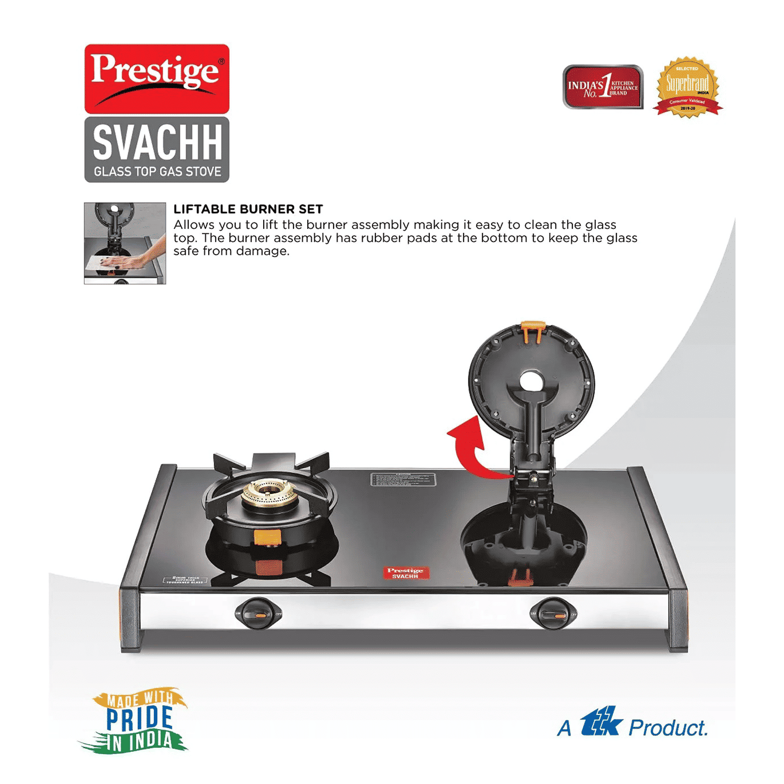Prestige Svachh Toughened Glass Top 2 Burner Manual Gas Stove (Liftable Burner Set, Black)_8