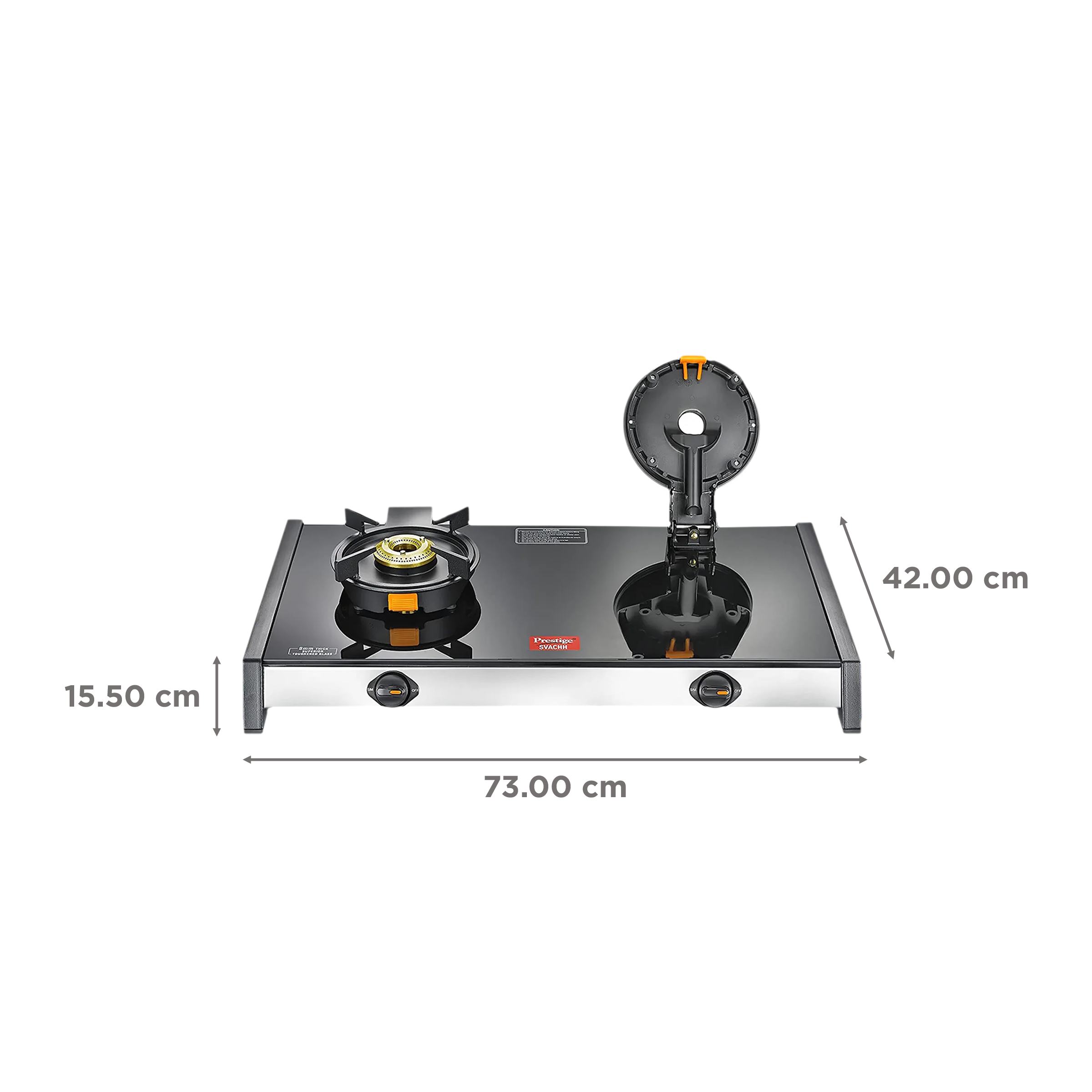 Prestige Svachh Toughened Glass Top 2 Burner Manual Gas Stove (Liftable Burner Set, Black)_2