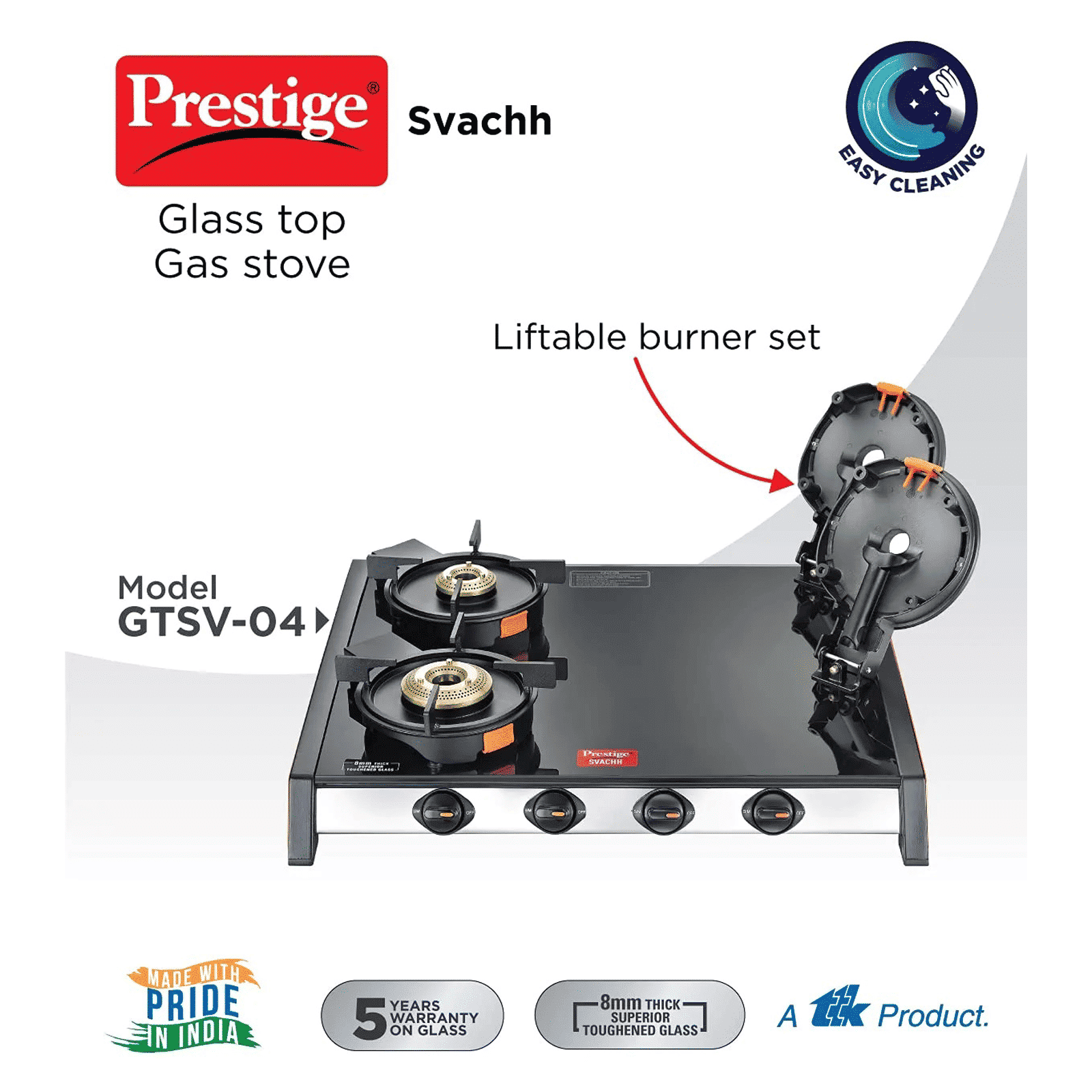 Prestige Svachh Toughened Glass Top 4 Burner Manual Gas Stove (Liftable Burner Set, Black)_7