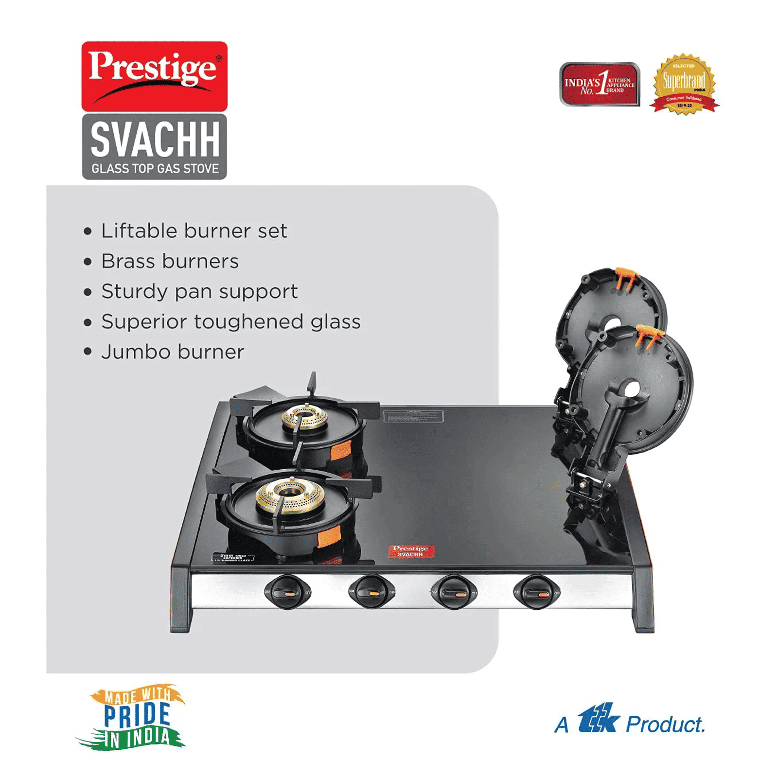 Prestige Svachh Toughened Glass Top 4 Burner Manual Gas Stove (Liftable Burner Set, Black)_8