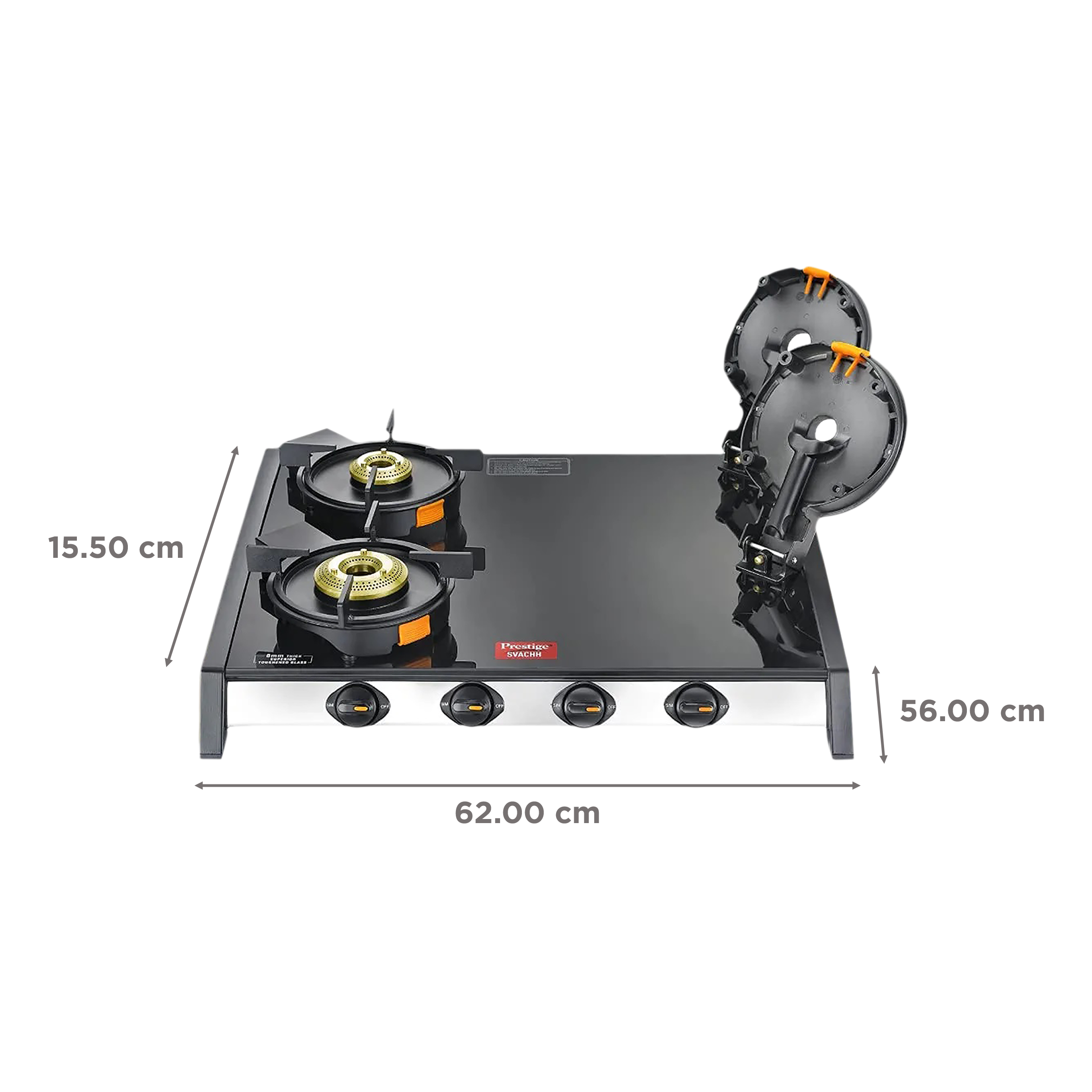 Prestige Svachh Toughened Glass Top 4 Burner Manual Gas Stove (Liftable Burner Set, Black)_2