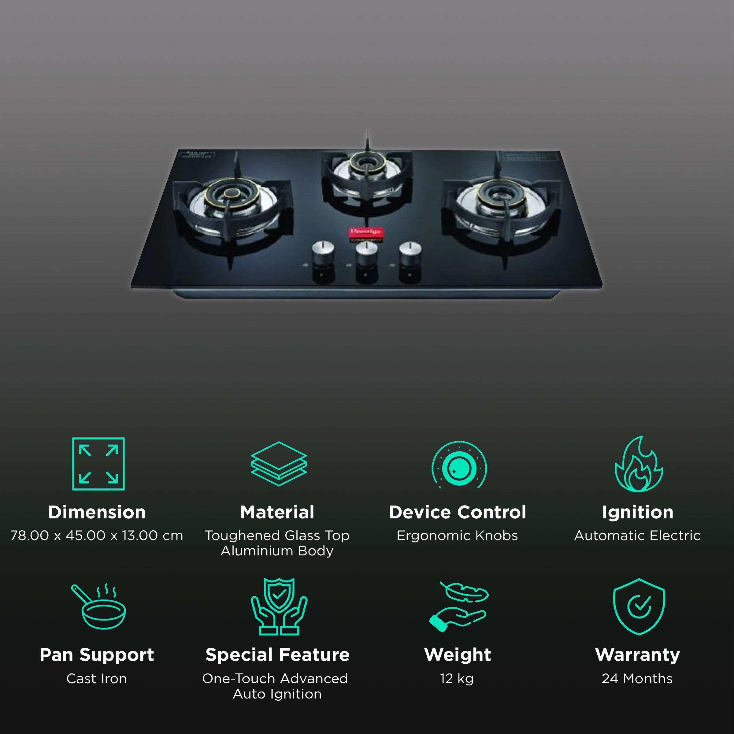 Prestige Vogue Toughened Glass Top 3 Burner Automatic Electric Hob (Ultra Slim Body, Black)_3