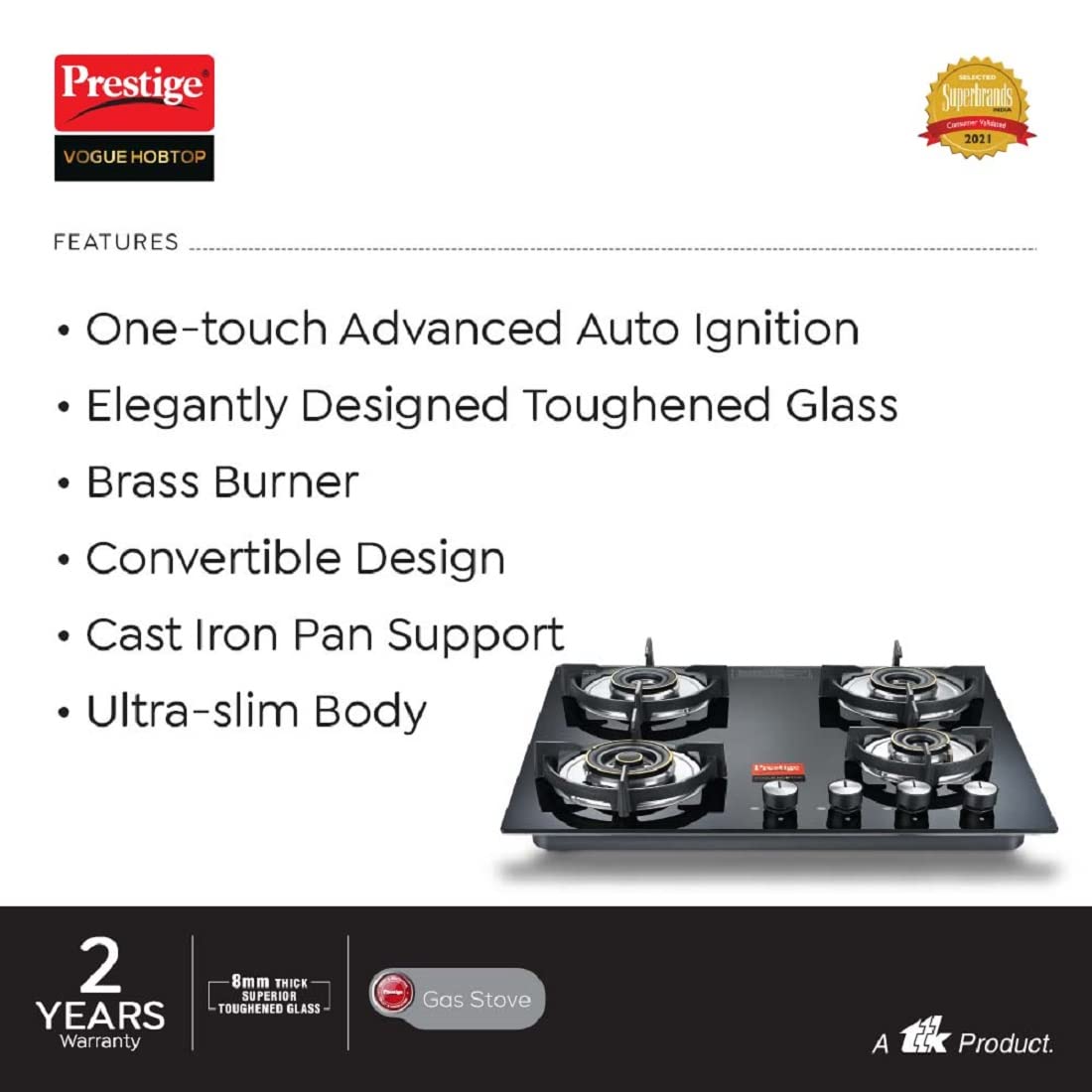 Prestige Vogue Toughened Glass Top 4 Burner Automatic Hob (Ultra Slim Body, Black)_5