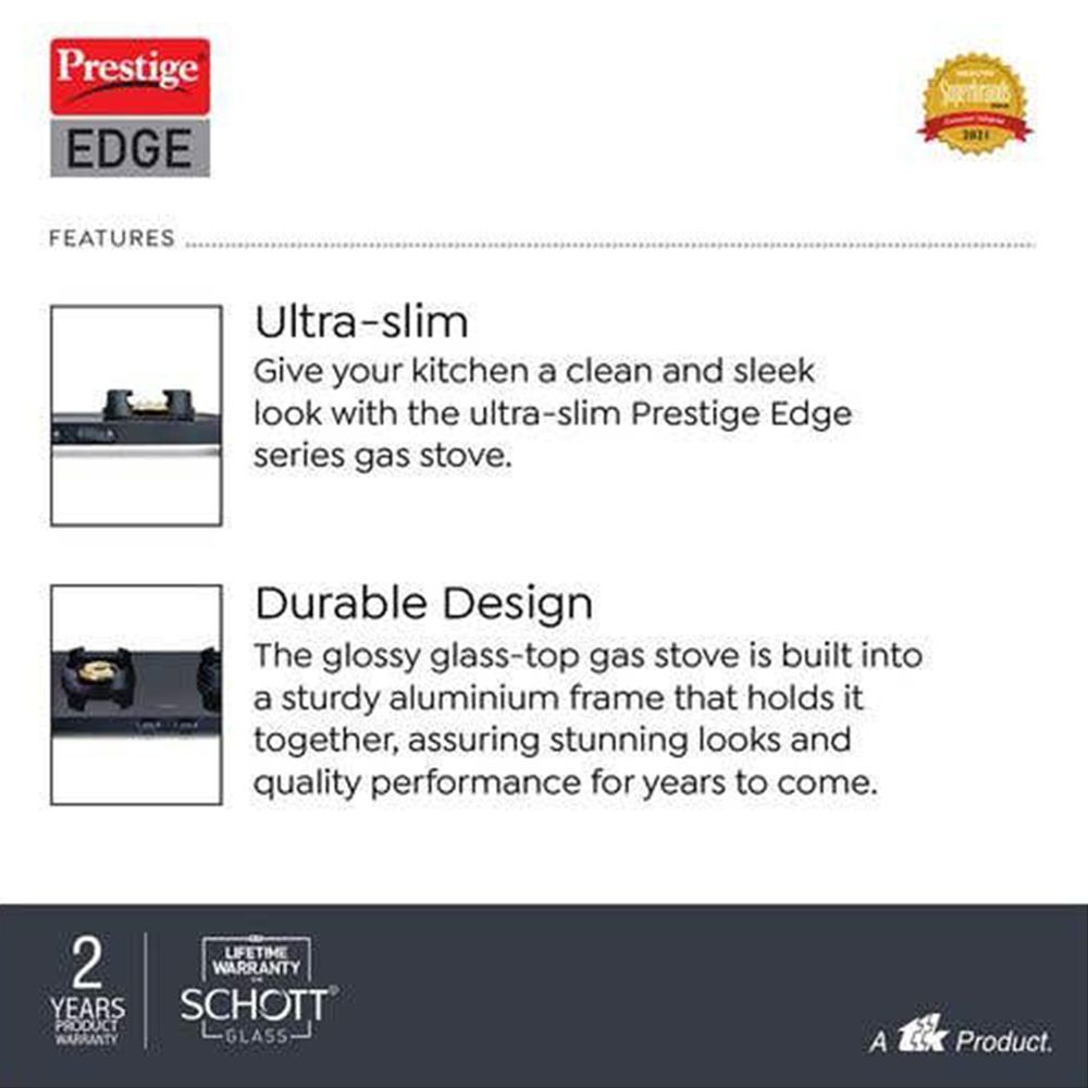 Prestige Edge Toughened Glass Top 2 Burner Manual Gas Stove (Ergonomic Knob, Black) Prestige Edge Toughened Glass Top 2 Burner Manual Gas Stove (Ergonomic Knob, Black)_6