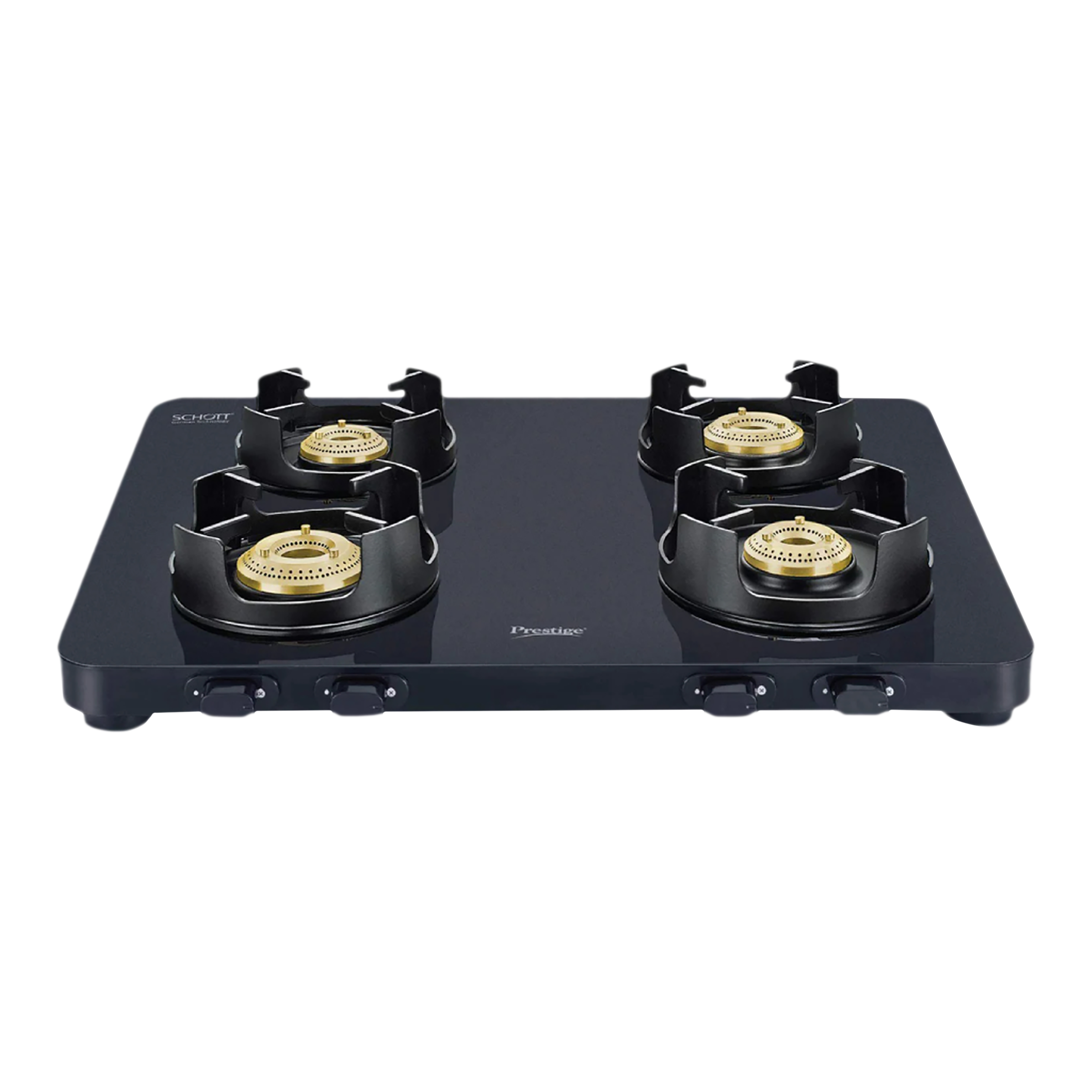 Prestige Edge Toughened Glass Top 4 Burner Manual Gas Stove (Ergonomic Knob, Black)_1