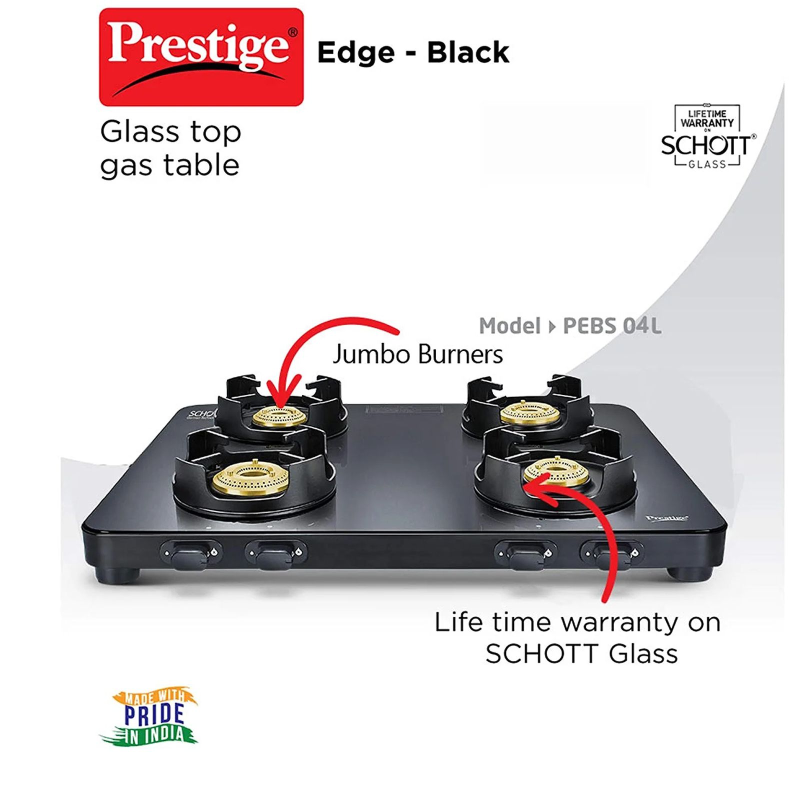 Prestige Edge Toughened Glass Top 4 Burner Manual Gas Stove (Ergonomic Knob, Black)_9
