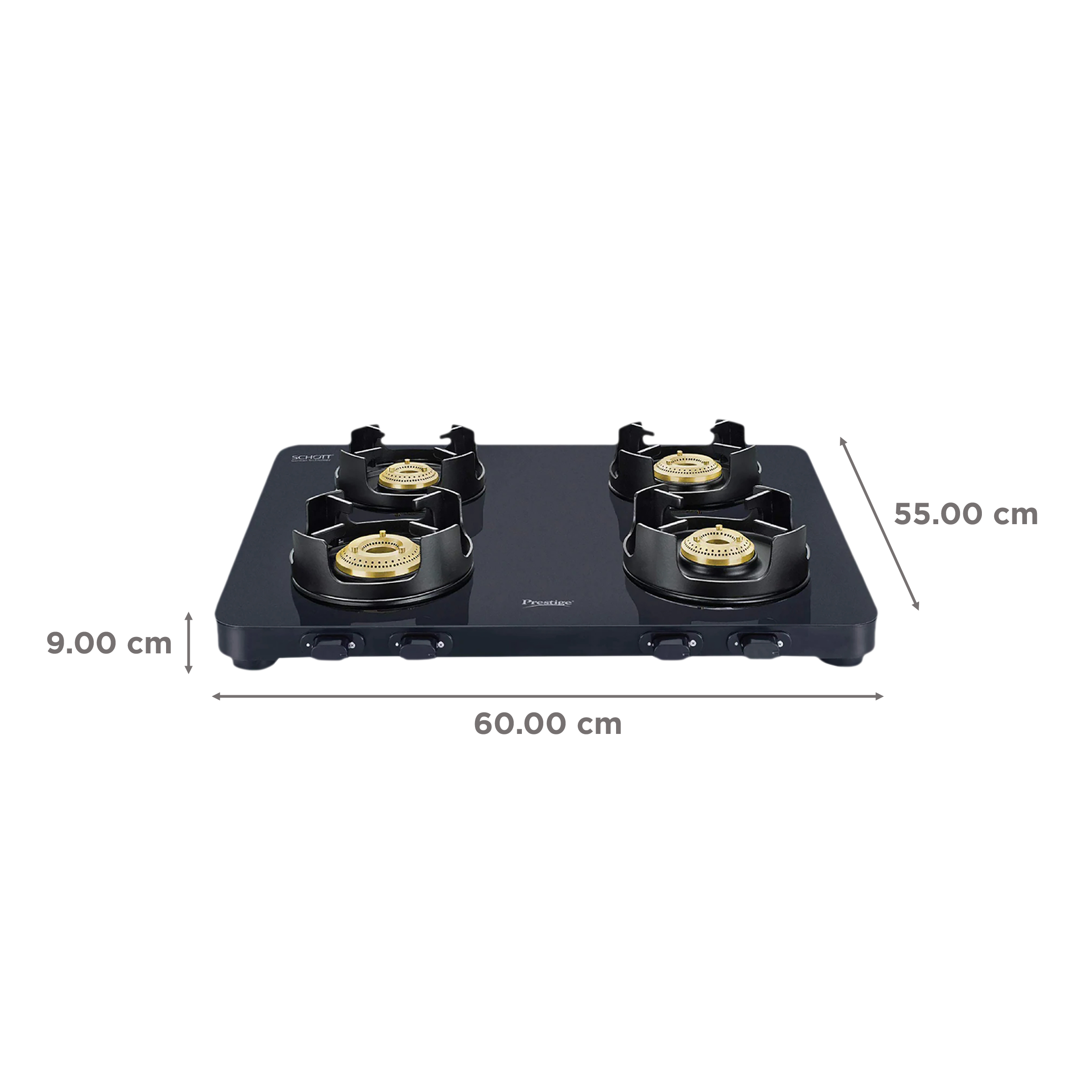 Prestige Edge Toughened Glass Top 4 Burner Manual Gas Stove (Ergonomic Knob, Black)_2