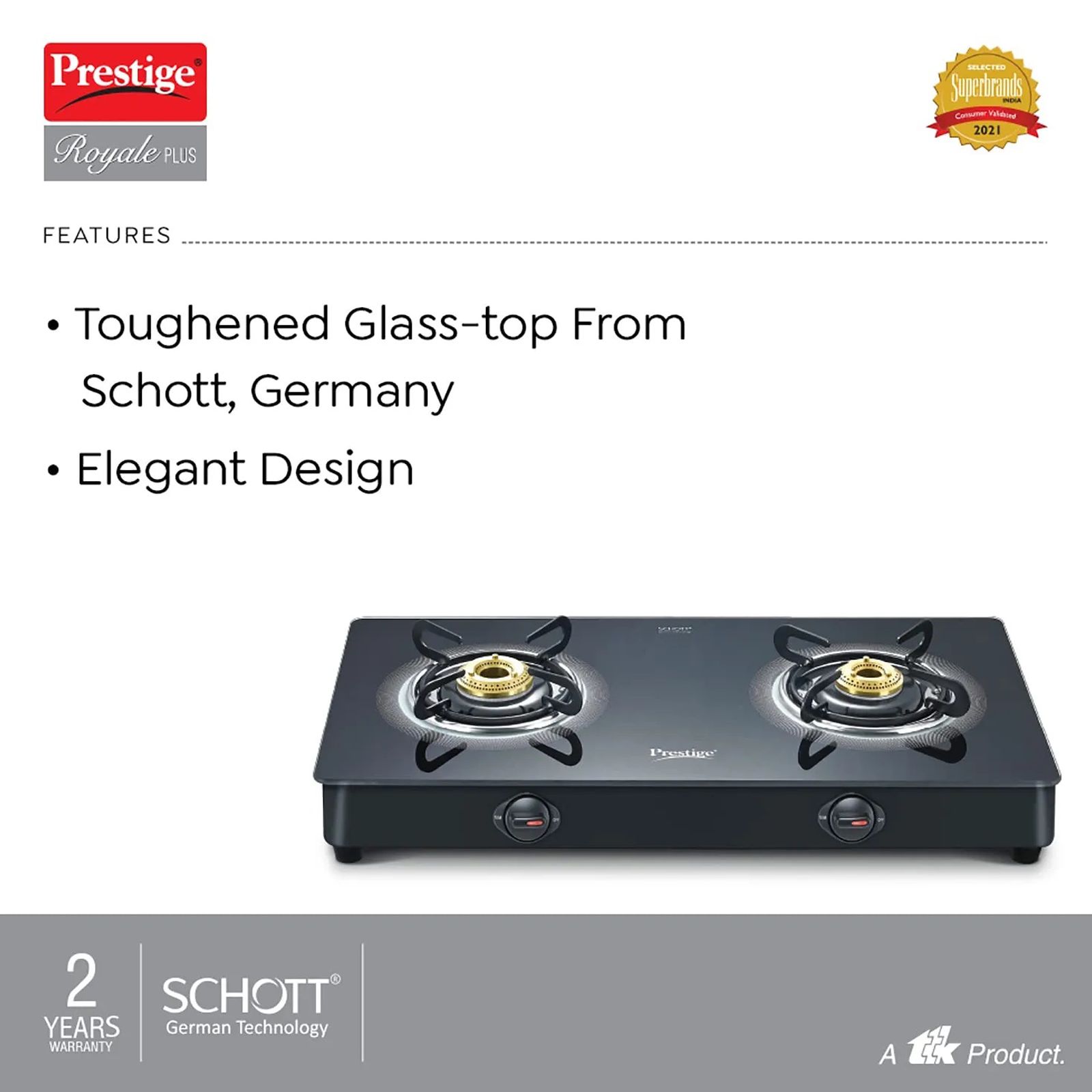 Prestige Royale Plus Toughened Glass Top 2 Burner Manual Gas Stove (Ergonomic Knob, Black)_4