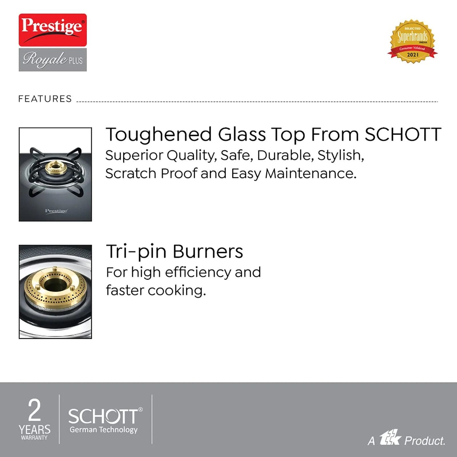 Prestige Royale Plus Toughened Glass Top 3 Burner Manual Gas Stove (Ergonomic Knob, Black) Prestige Royale Plus Toughened Glass Top 3 Burner Manual Gas Stove (Ergonomic Knob, Black)_8