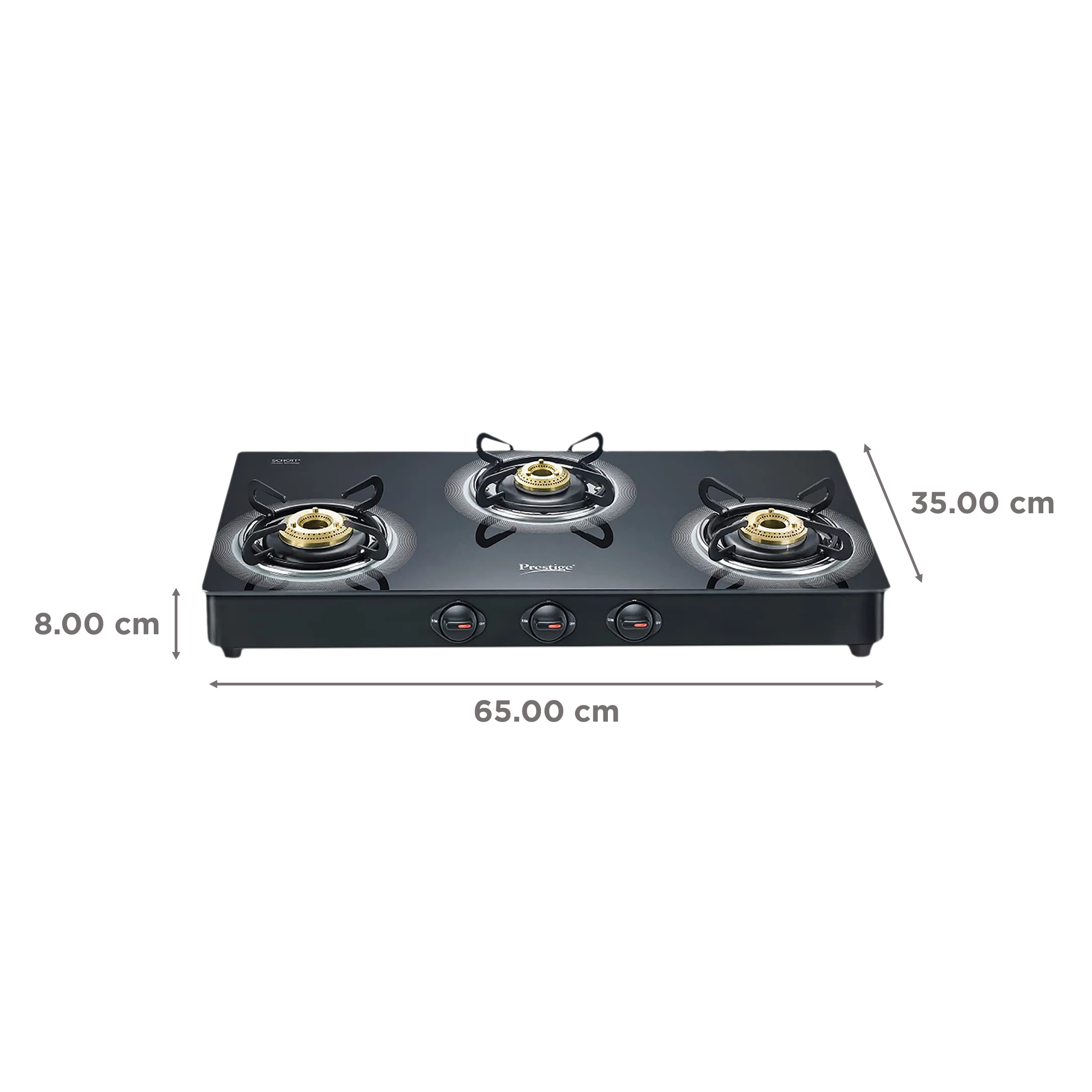 Prestige Royale Plus Toughened Glass Top 3 Burner Manual Gas Stove (Ergonomic Knob, Black) Prestige Royale Plus Toughened Glass Top 3 Burner Manual Gas Stove (Ergonomic Knob, Black)_2