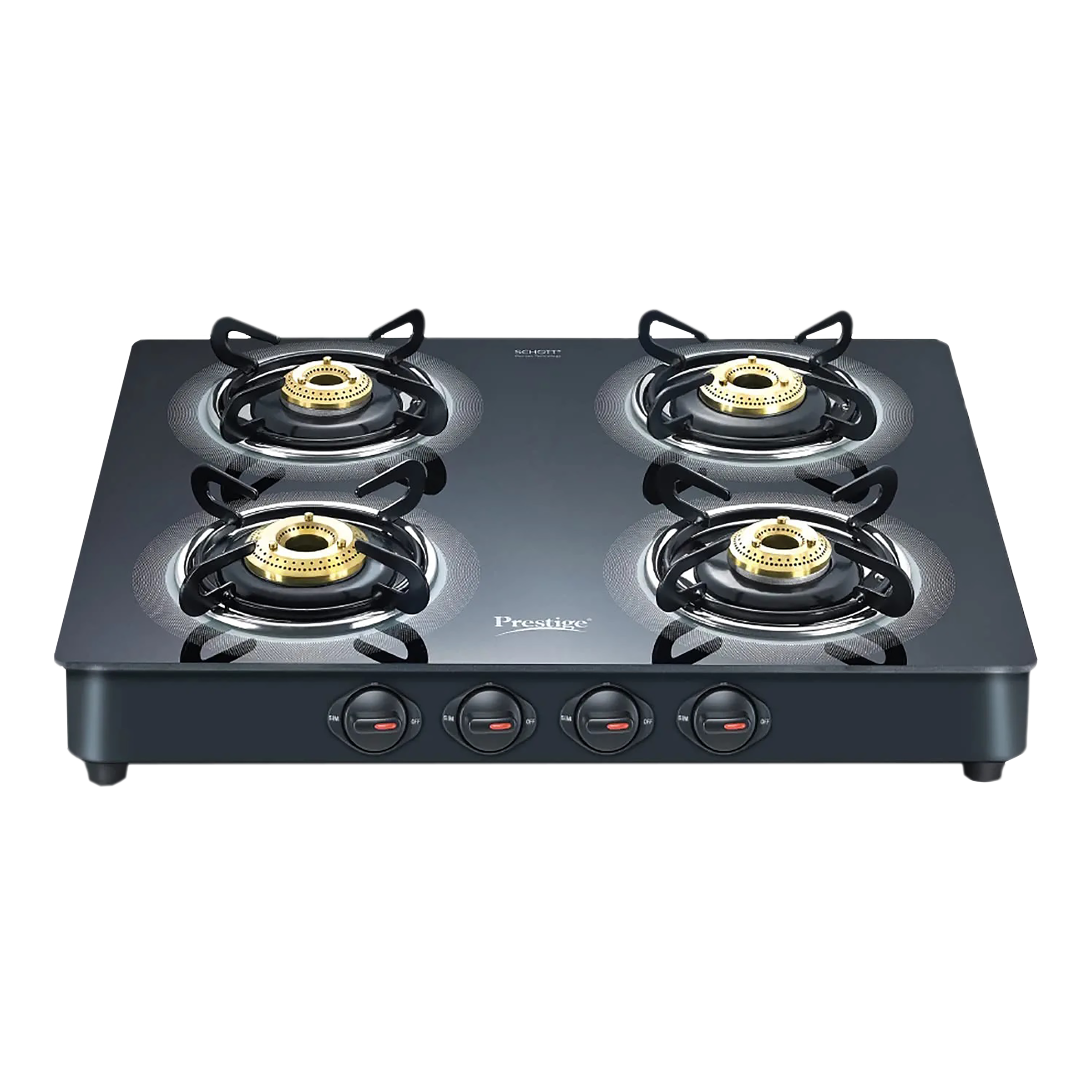 Prestige Royale Plus Toughened Glass Top 4 Burner Manual Gas Stove (Ergonomic Knob, Black)_1