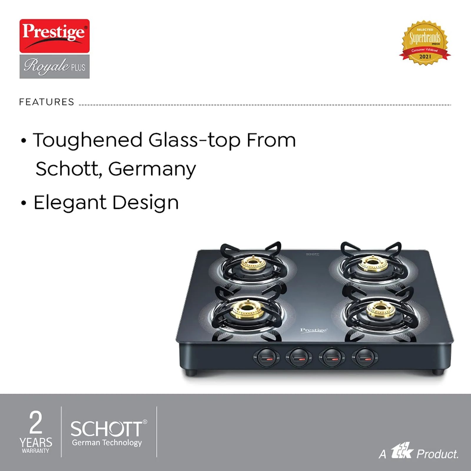 Prestige Royale Plus Toughened Glass Top 4 Burner Manual Gas Stove (Ergonomic Knob, Black)_7