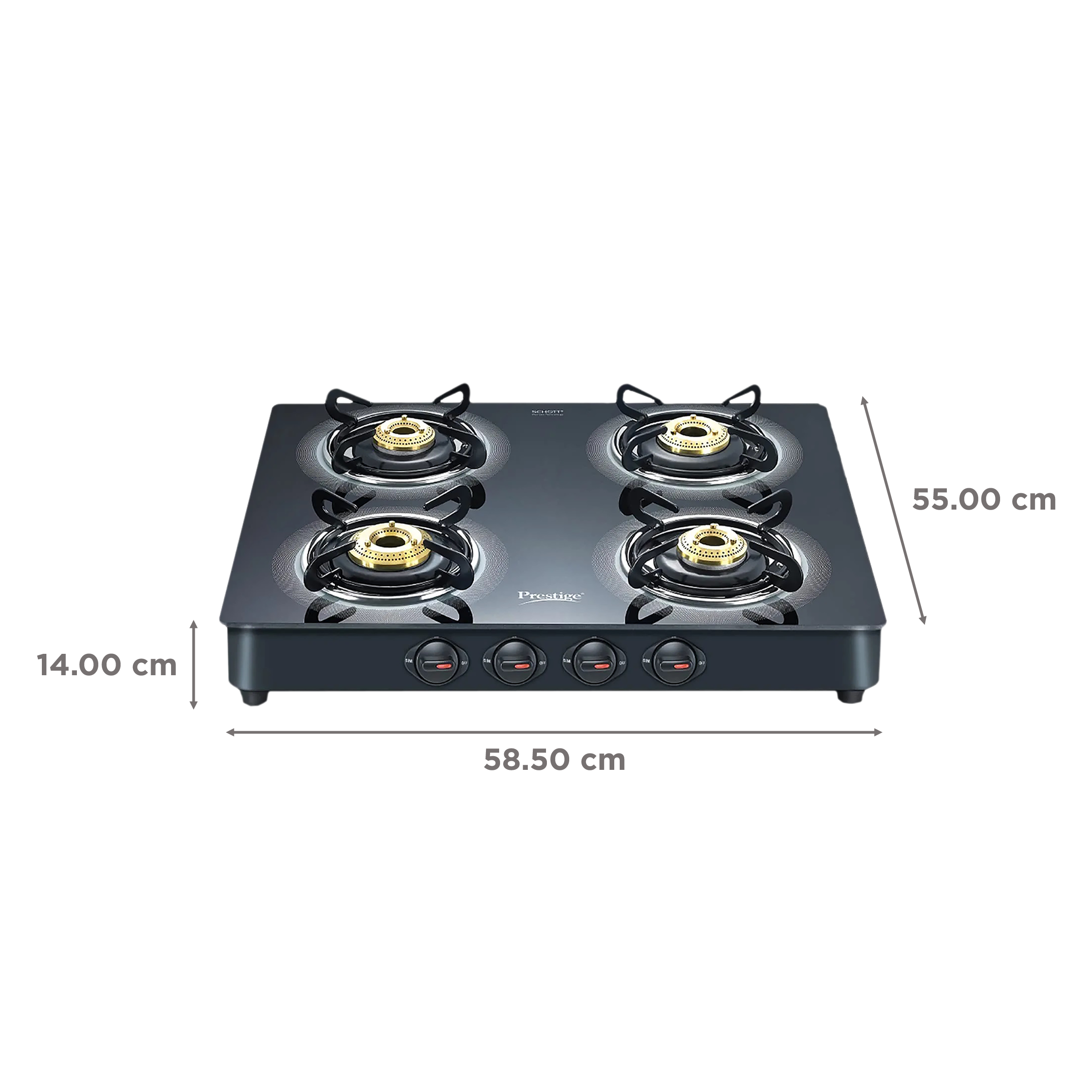Prestige Royale Plus Toughened Glass Top 4 Burner Manual Gas Stove (Ergonomic Knob, Black)_2