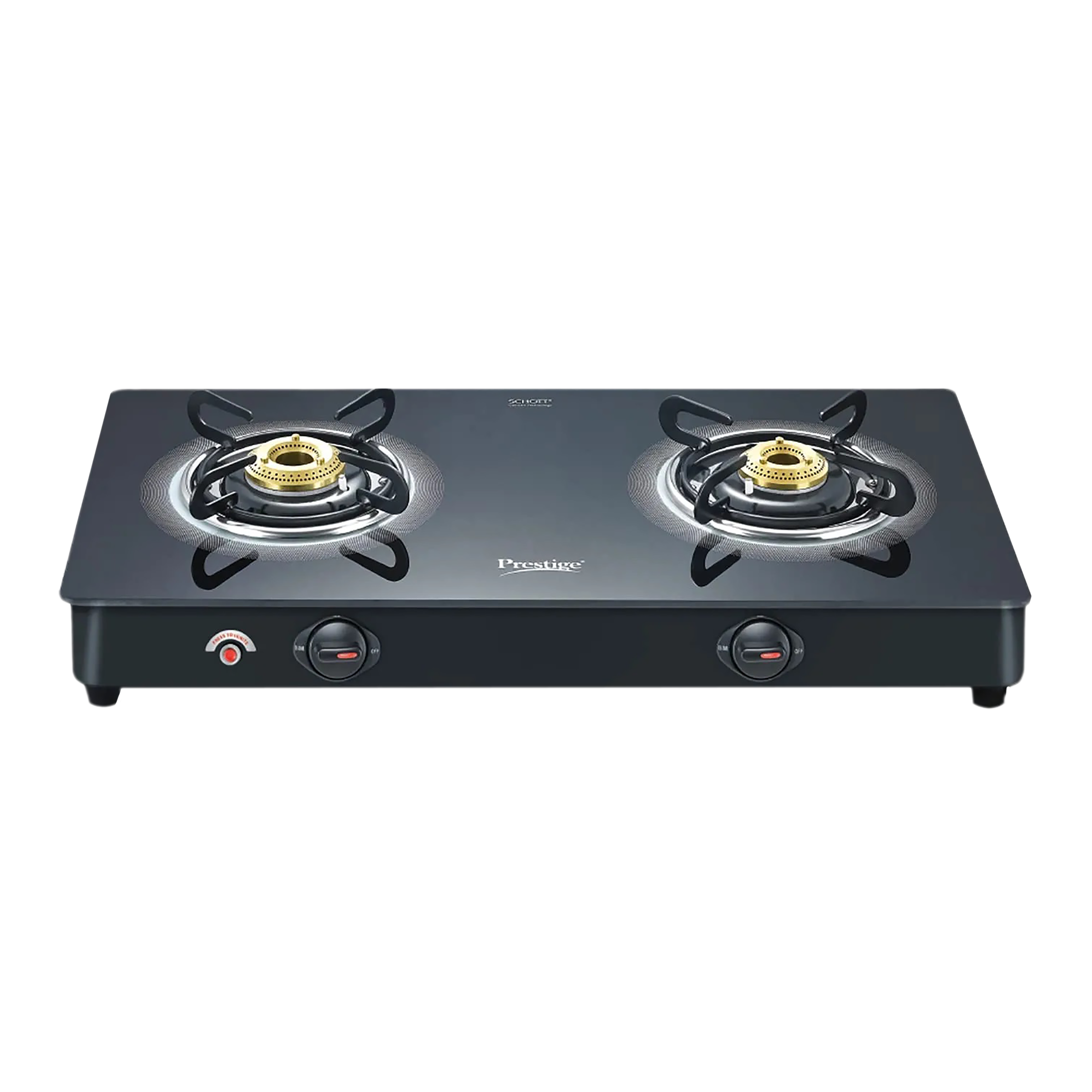 Prestige Royale Plus Toughened Glass Top 2 Burner Automatic Gas Stove (Ergonomic Knob, Black)_1
