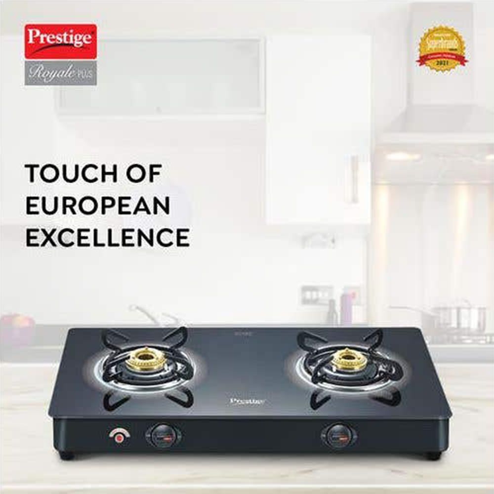 Prestige Royale Plus Toughened Glass Top 2 Burner Automatic Gas Stove (Ergonomic Knob, Black)_4