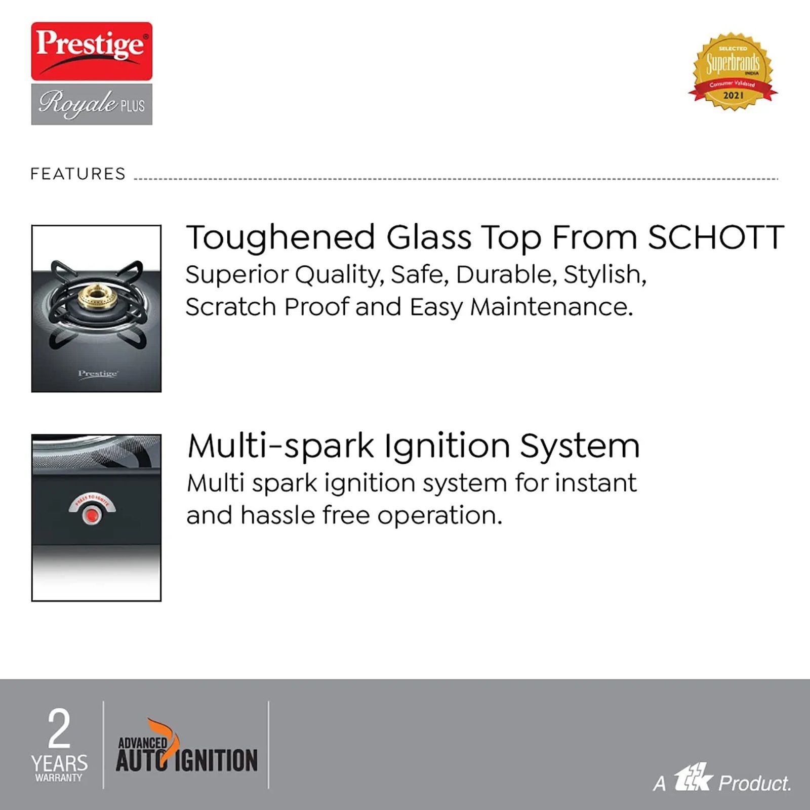 Prestige Royale Plus Toughened Glass Top 2 Burner Automatic Gas Stove (Ergonomic Knob, Black)_5