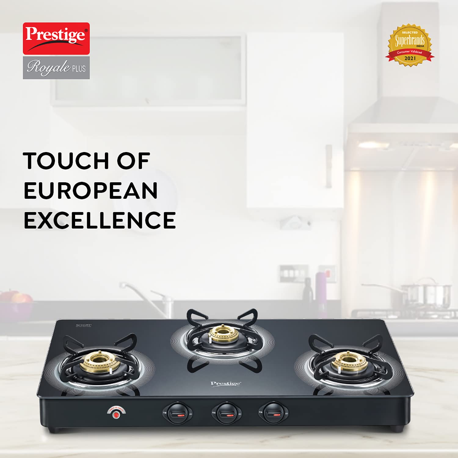 Prestige Royale Plus Toughened Glass Top 3 Burner Automatic Gas Stove (Ergonomic Knob, Black)_4