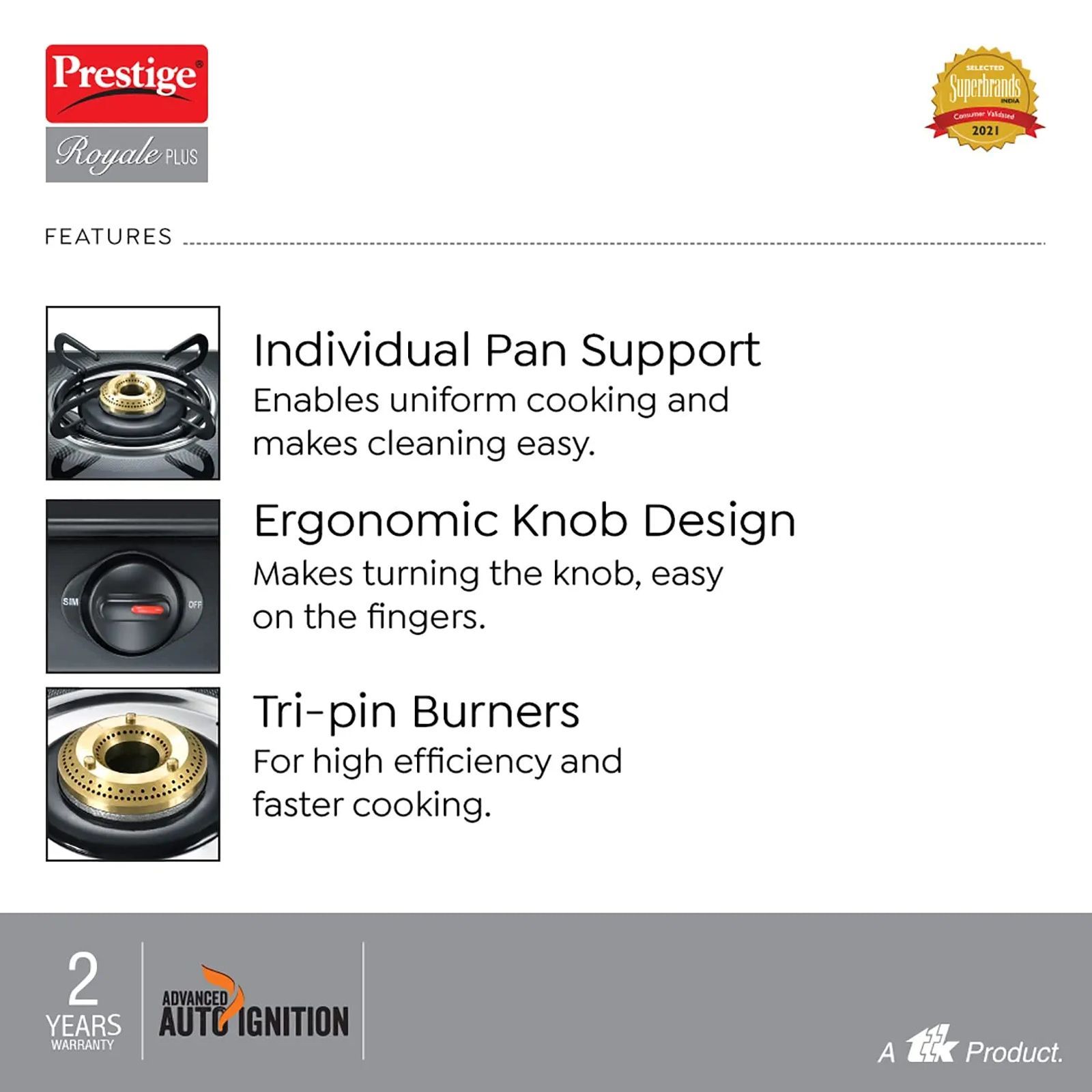 Prestige Royale Plus Toughened Glass Top 3 Burner Automatic Gas Stove (Ergonomic Knob, Black)_7