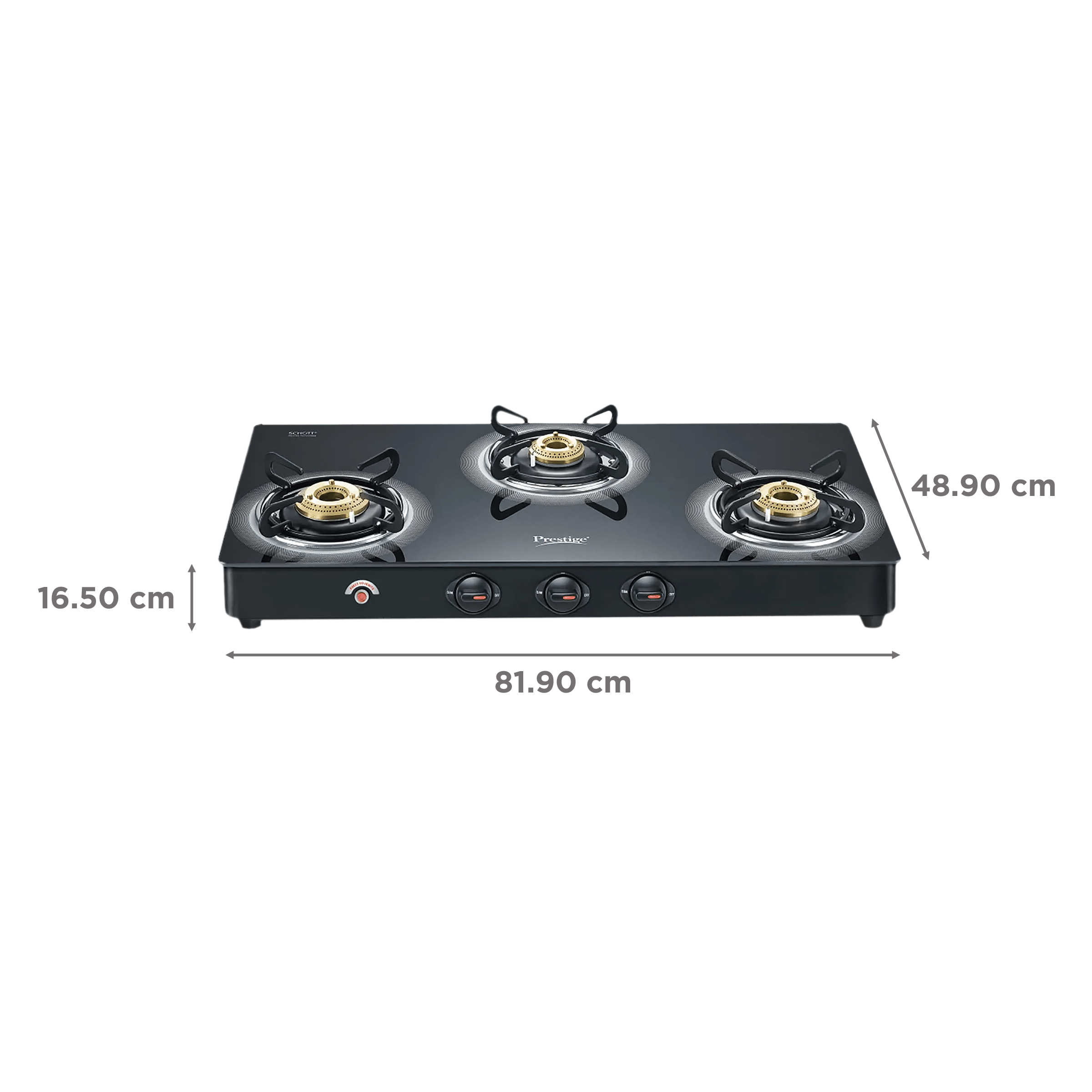Prestige Royale Plus Toughened Glass Top 3 Burner Automatic Gas Stove (Ergonomic Knob, Black)_2