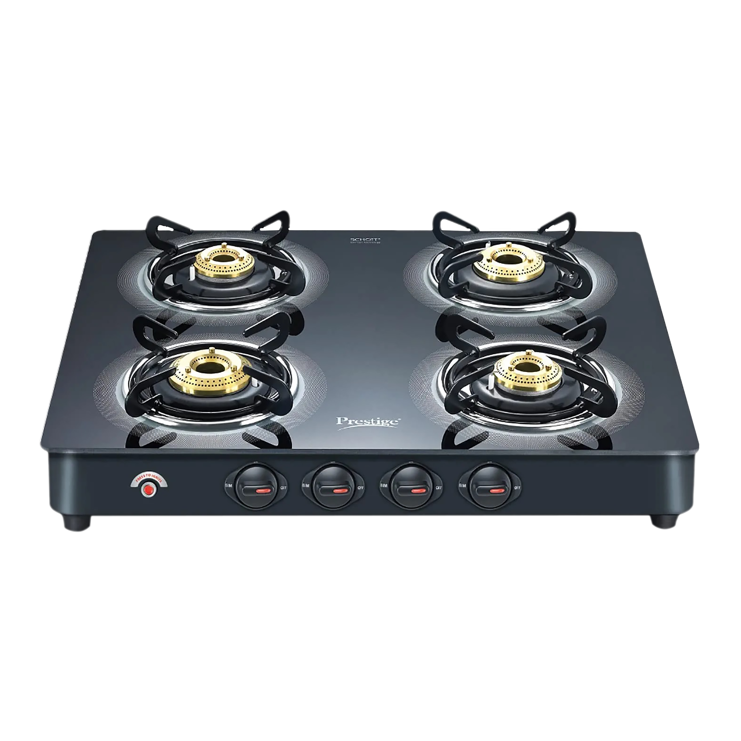 Prestige Royale Plus Toughened Glass Top 4 Burner Automatic Gas Stove (Ergonomic Knob, Black)_1