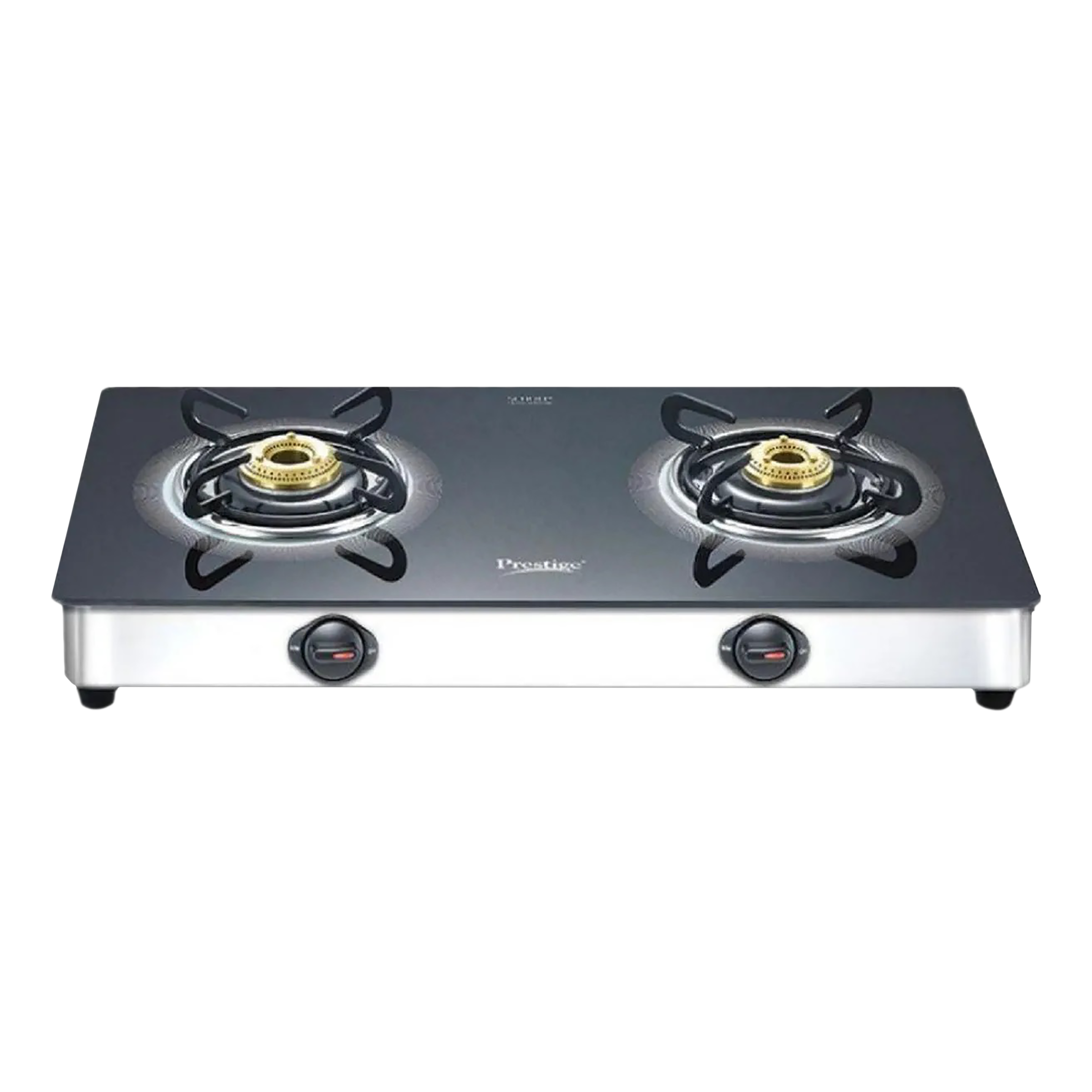 Prestige Royale Plus Toughened Glass Top 2 Burner Manual Gas Stove (Ergonomic Knob, Black)_1